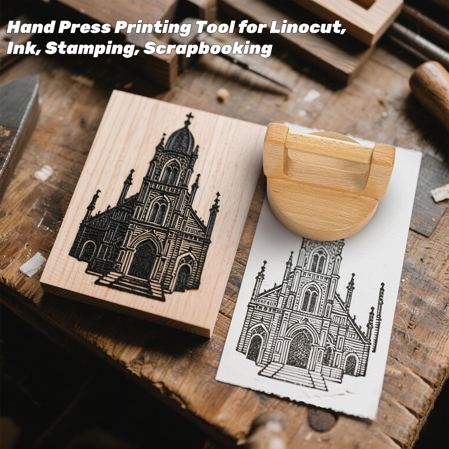2 Pack Block Printing Baren, 4 Inch Wood Barens for Printmaking, Hand Press Tool with Ergonomic Handle Linocut, Crafting, Scrapbooking, Ink, Stamping - Image 6