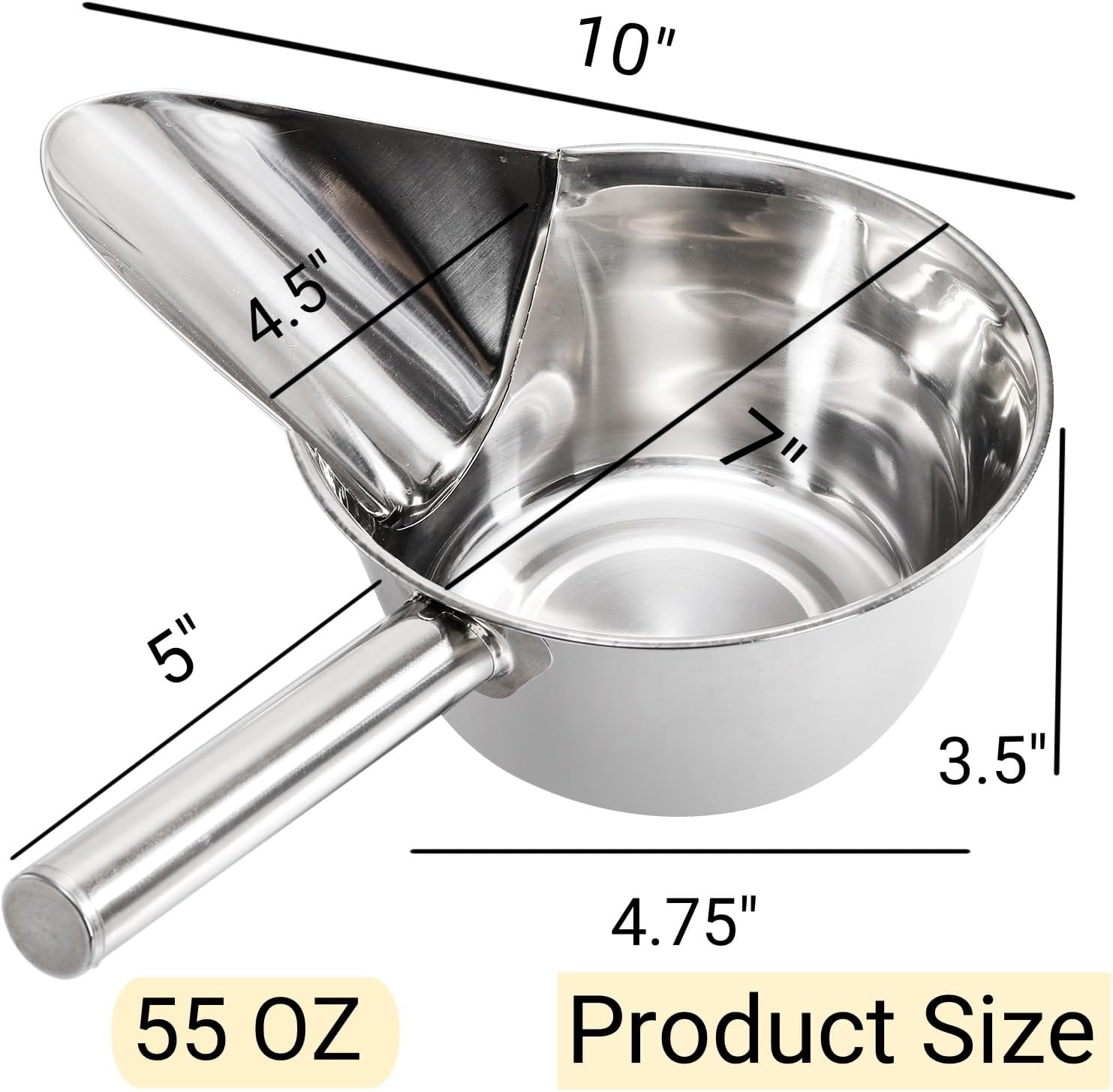 2 Pack 55 OZ Metal Ice Scoop, Large Stainless Steel Scooper, Heavy-Duty Flat Bottom Scoops, Stackable Durable Feed Grain Scoop for Restaurant, Kitchen, Bulk Food, Farm Feed, 1.72 Quart - Image 2