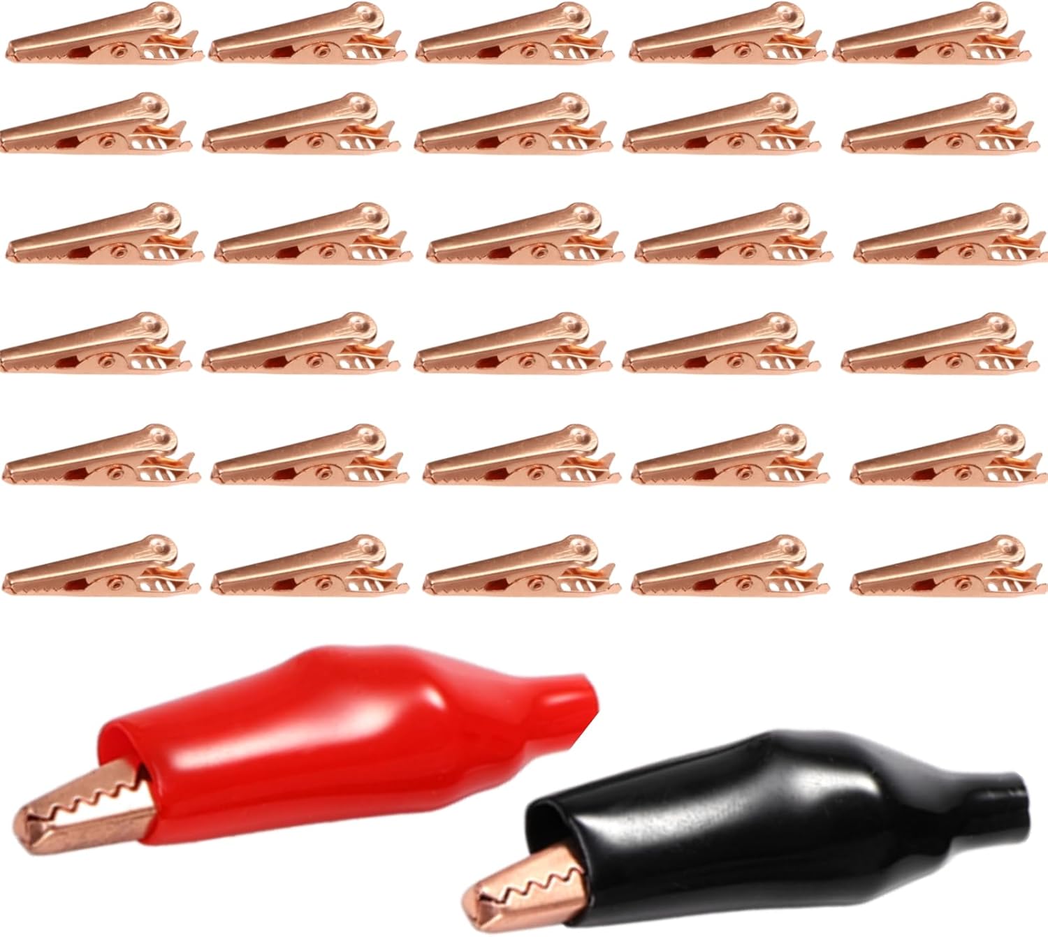 30 Packs Copper Alligator Electric Clips, Electrical Test Gator Jumper with Protective Insulation Cover, Crocodile Clamps Aligned Jaws for Solder Circuit Link, Black and Red - Image 1