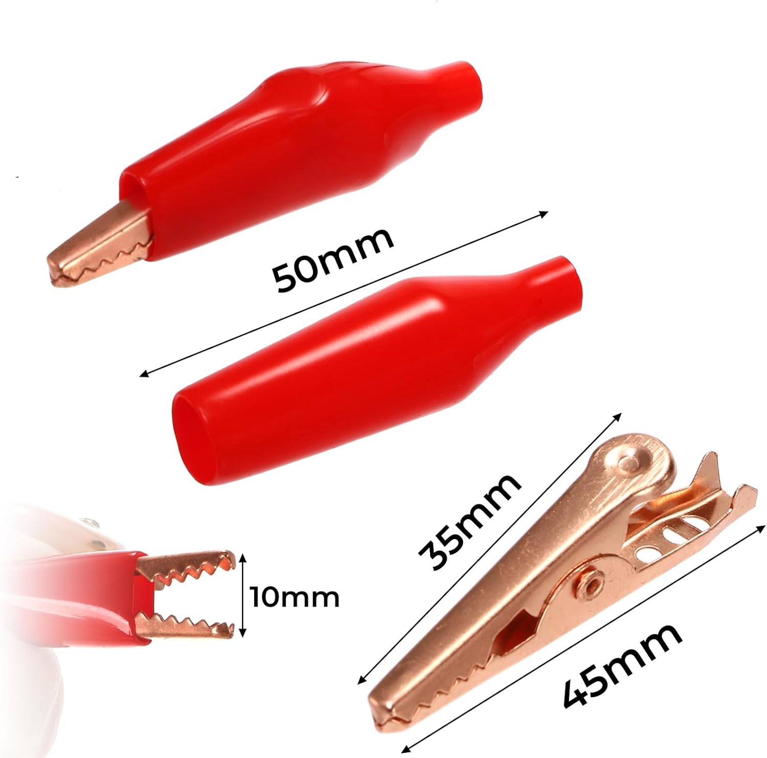 30 Packs Copper Alligator Electric Clips, Electrical Test Gator Jumper with Protective Insulation Cover, Crocodile Clamps Aligned Jaws for Solder Circuit Link, Black and Red - Image 2