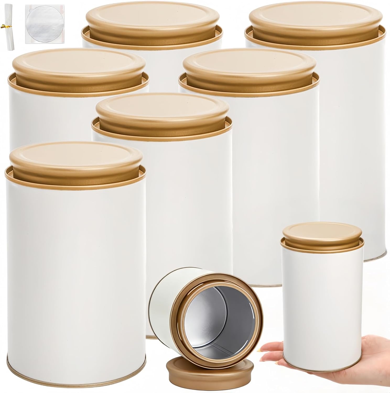 6 Pack Tea Tins Canister for Loose Tea, 23 Fl OZ Airtight Round Tin with Lid, Large Metal Storage Jars, White Kitchen Containers Travel Business Coffee Sugar Candy Spices Herbs - Image 1
