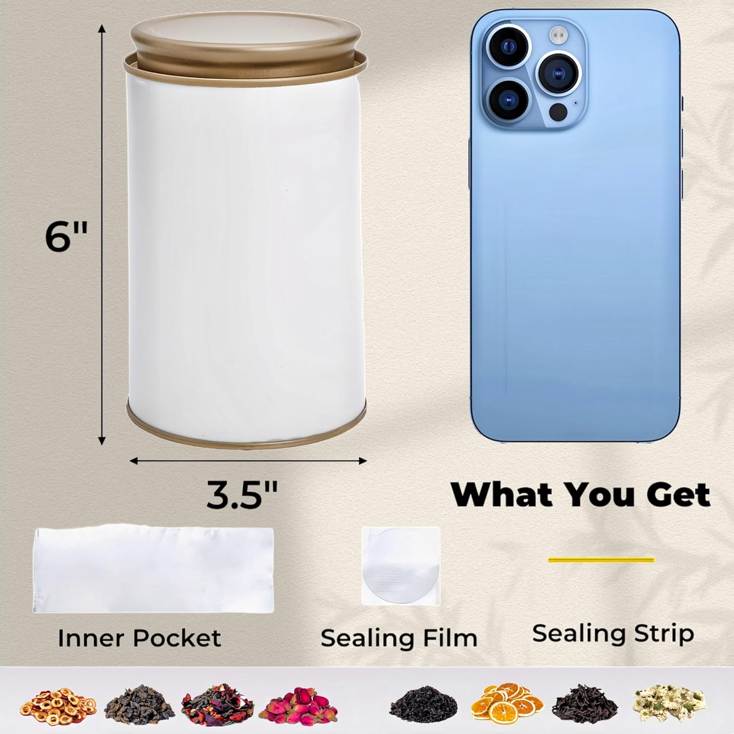 6 Pack Tea Tins Canister for Loose Tea, 23 Fl OZ Airtight Round Tin with Lid, Large Metal Storage Jars, White Kitchen Containers Travel Business Coffee Sugar Candy Spices Herbs - Image 2