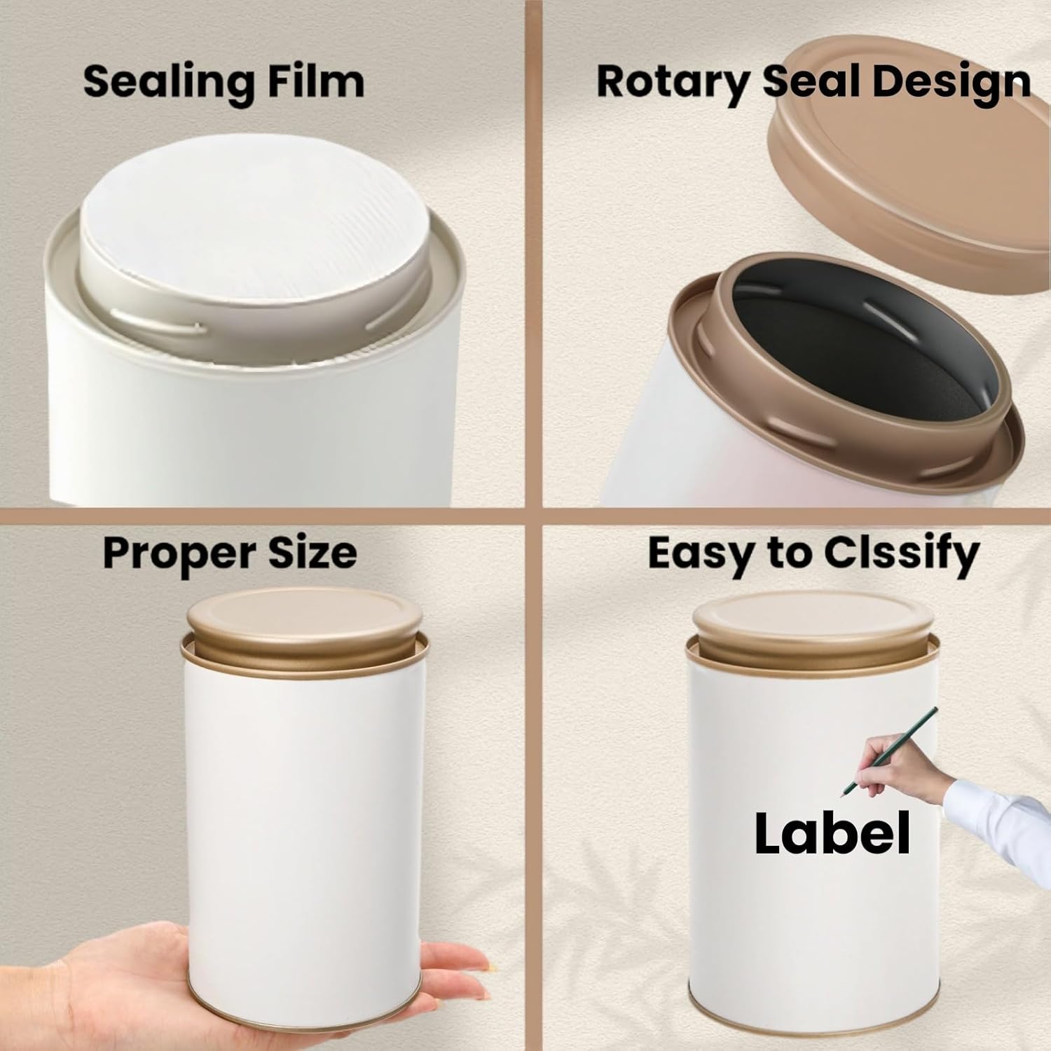 6 Pack Tea Tins Canister for Loose Tea, 23 Fl OZ Airtight Round Tin with Lid, Large Metal Storage Jars, White Kitchen Containers Travel Business Coffee Sugar Candy Spices Herbs - Image 4