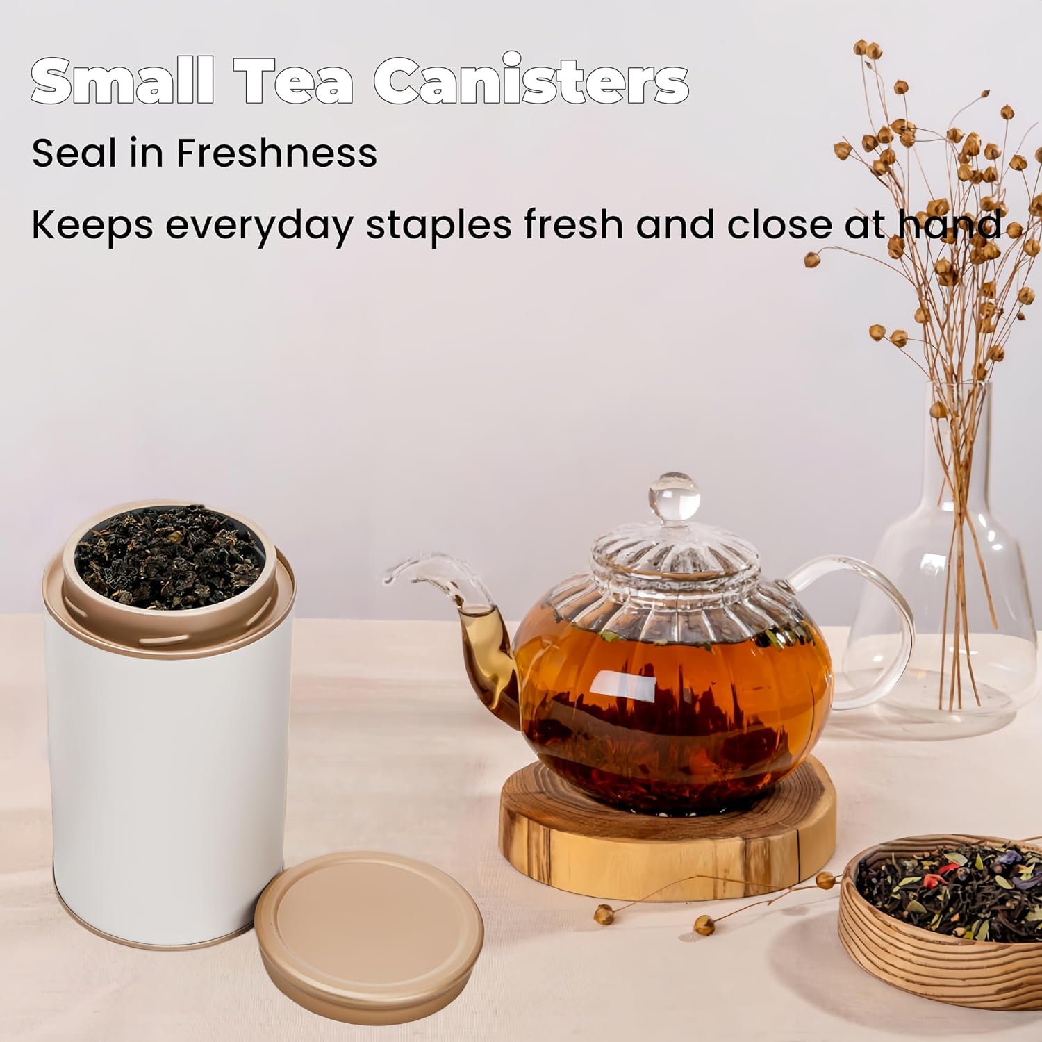 6 Pack Tea Tins Canister for Loose Tea, 23 Fl OZ Airtight Round Tin with Lid, Large Metal Storage Jars, White Kitchen Containers Travel Business Coffee Sugar Candy Spices Herbs - Image 5