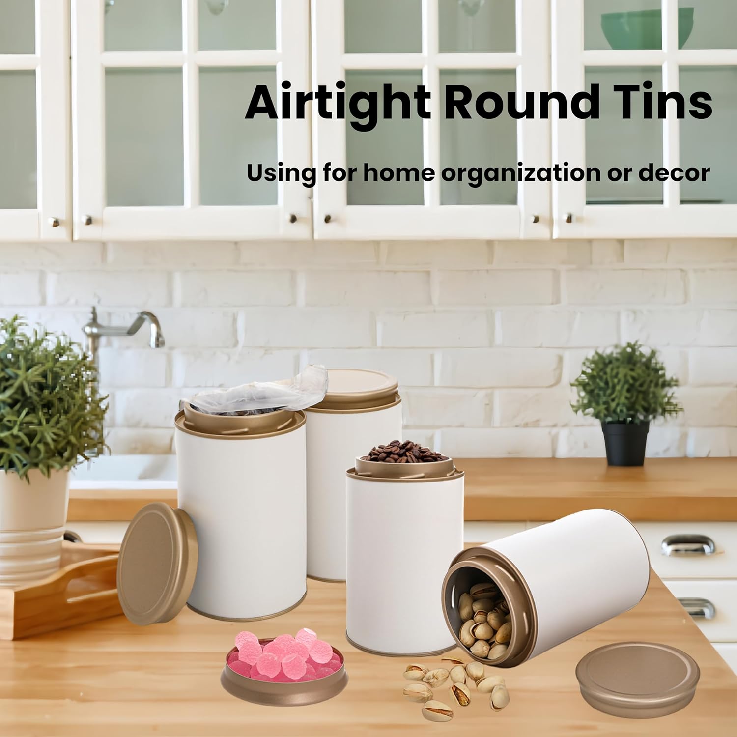 6 Pack Tea Tins Canister for Loose Tea, 23 Fl OZ Airtight Round Tin with Lid, Large Metal Storage Jars, White Kitchen Containers Travel Business Coffee Sugar Candy Spices Herbs - Image 7