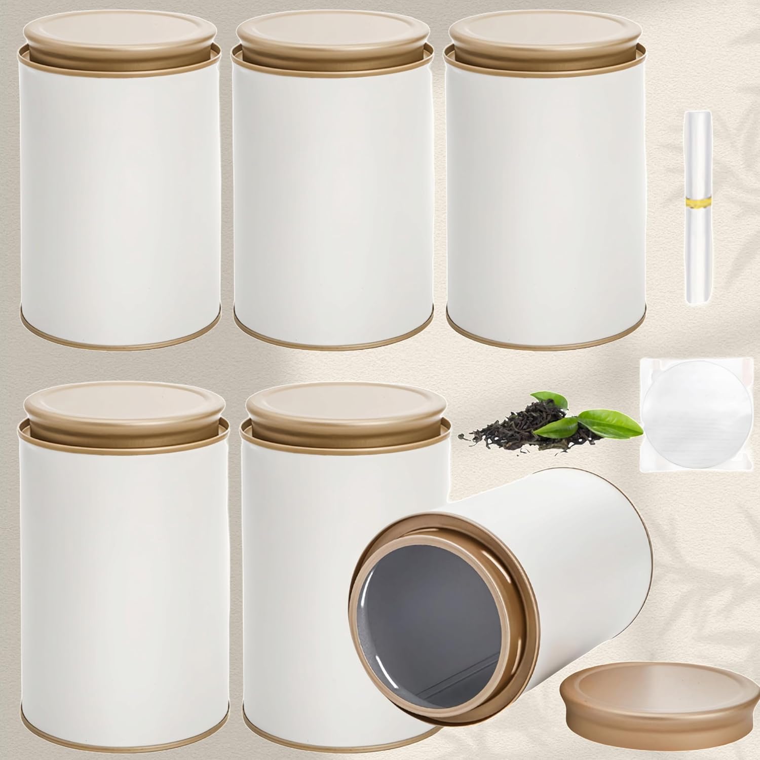6 Pack Tea Tins Canister for Loose Tea, 23 Fl OZ Airtight Round Tin with Lid, Large Metal Storage Jars, White Kitchen Containers Travel Business Coffee Sugar Candy Spices Herbs - Image 8