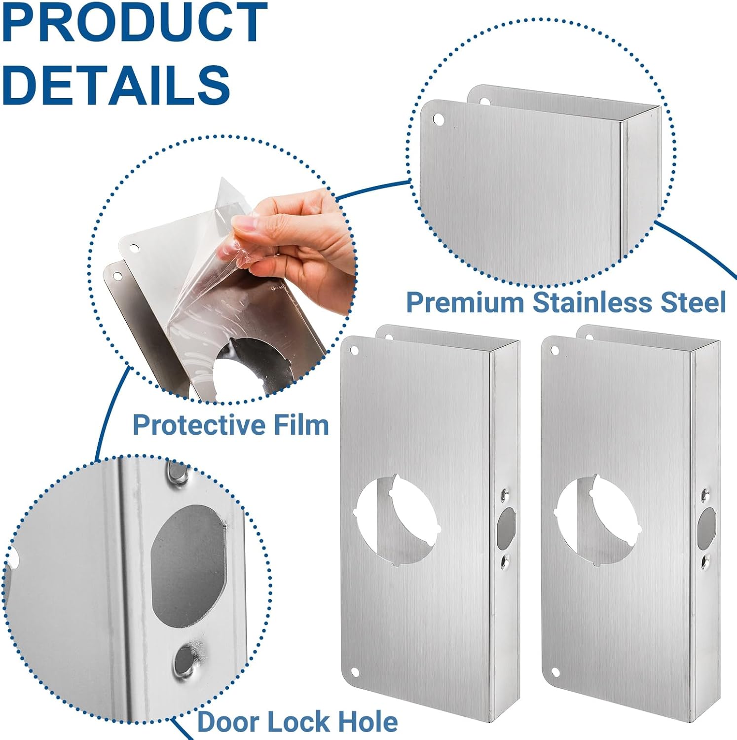 2 Pack Door Reinforcement Plates, Stainless Steel Lock and Reinforcer, Repair Plate for Exterior Door, Jamb Plates Security, 1-3/8