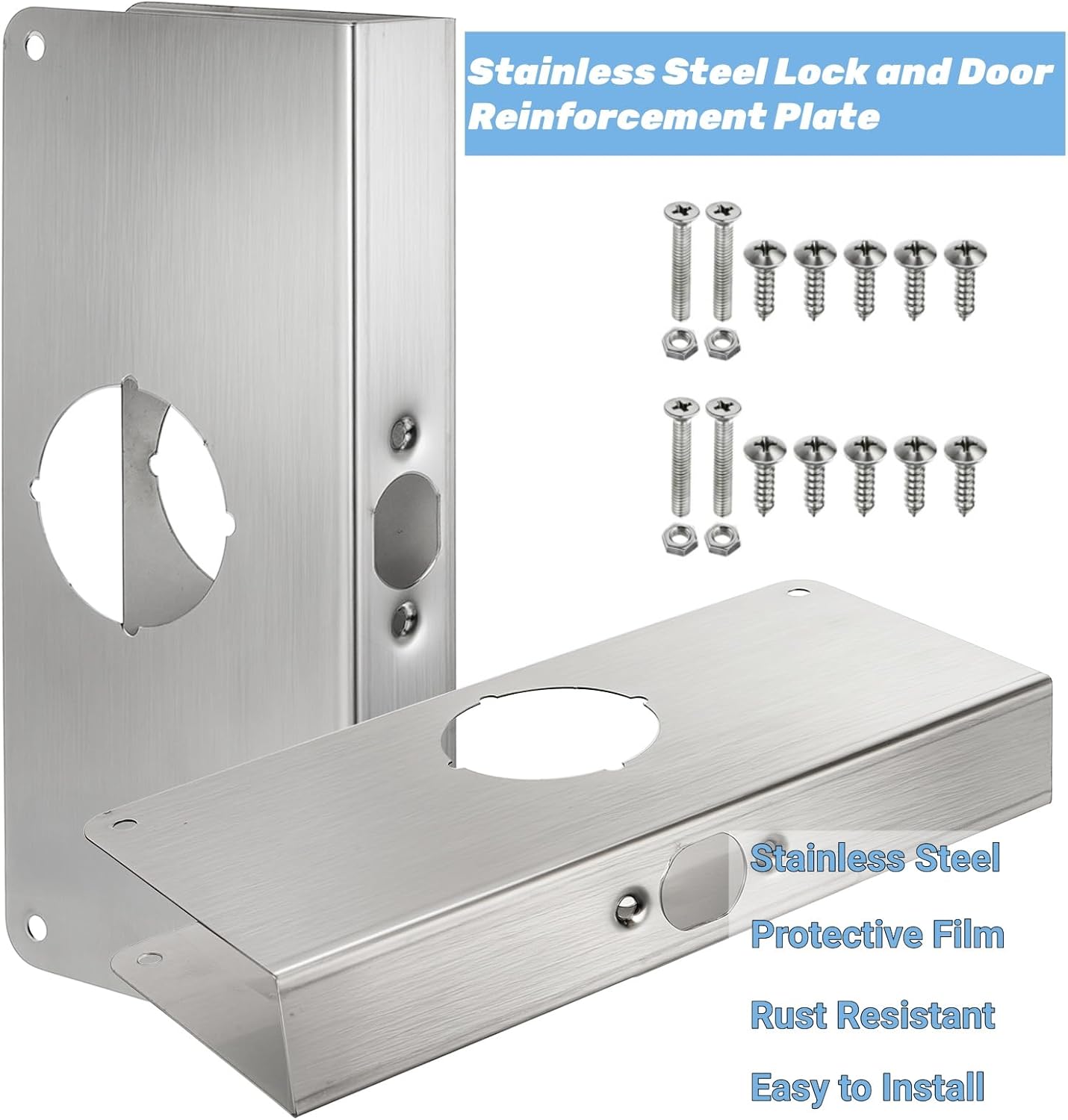 2 Pack Door Reinforcement Plates, Stainless Steel Lock and Reinforcer, Repair Plate for Exterior Door, Jamb Plates Security, 1-3/8