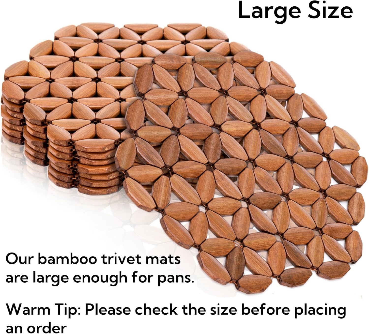 8 Pack Bamboo Trivet Mat, Hot Plate Pad, Heat Resistant Table Counter Protector, Coaster for Tea Coffee Pot Plates Pans Bowls, Festive Design Décor, Kitchen Gift Idea - Image 4