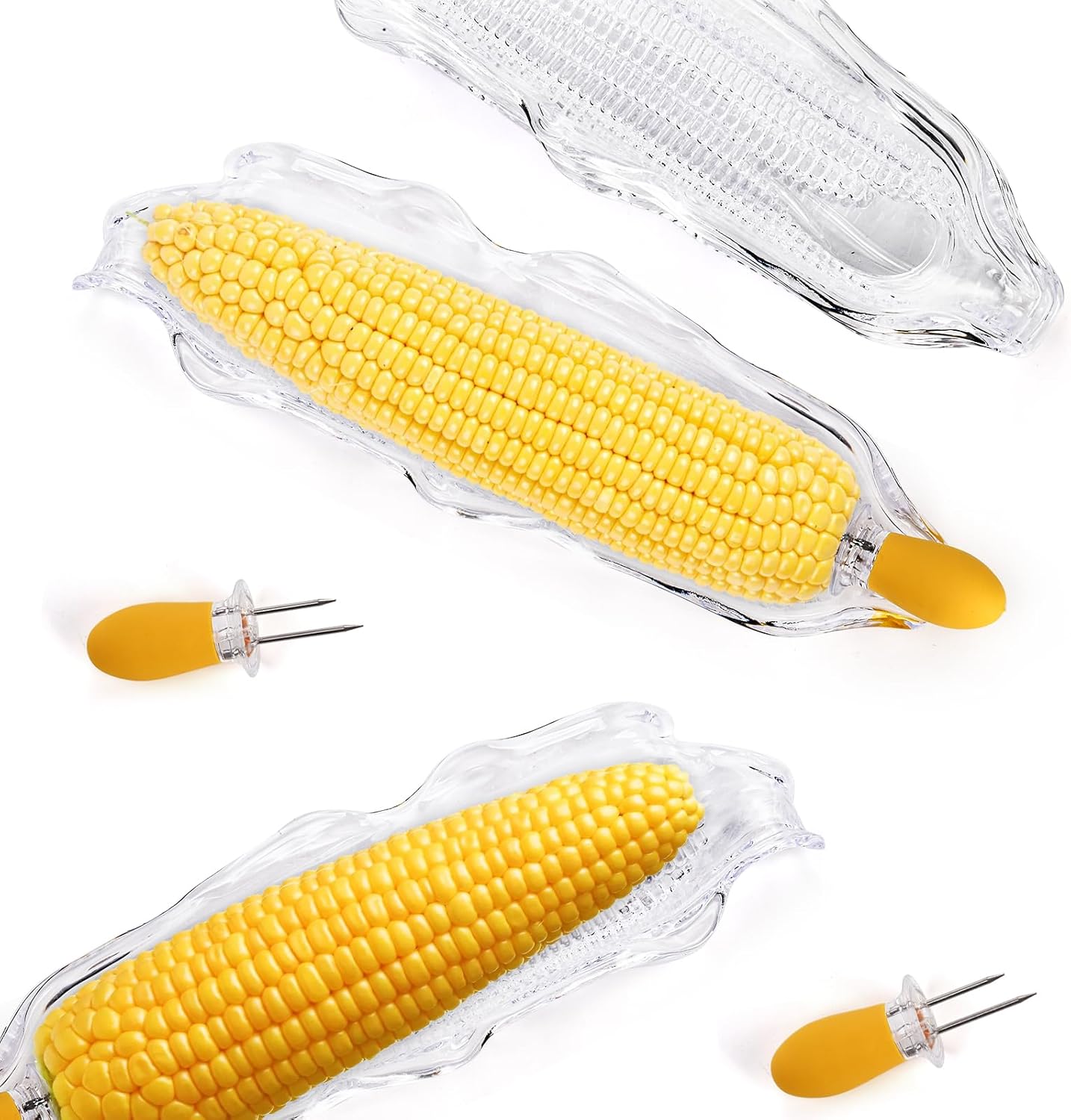 18 Pcs Corn Dish Set, Clear Plastic Tray with 8 Cob Holders, Transparent on The Dinnerware Barbecue Service Stainless Steel Skewer Needle for Sweet Butter - Image 3