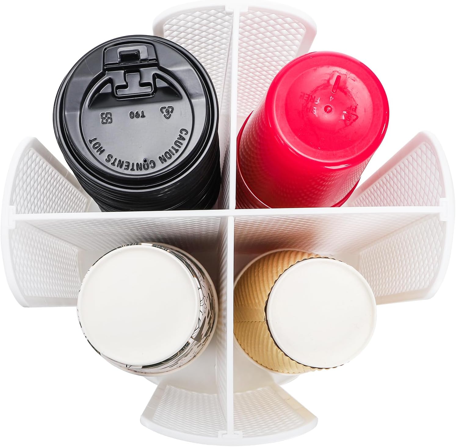 2 Pack Paper Cup & Lid Holder, Rotating Coffee Cups Dispenser with 4 Compartments, Plastic Disposable Storage Organizer for Countertop Bathroom Station Bar Kitchen Office (White) - Image 5