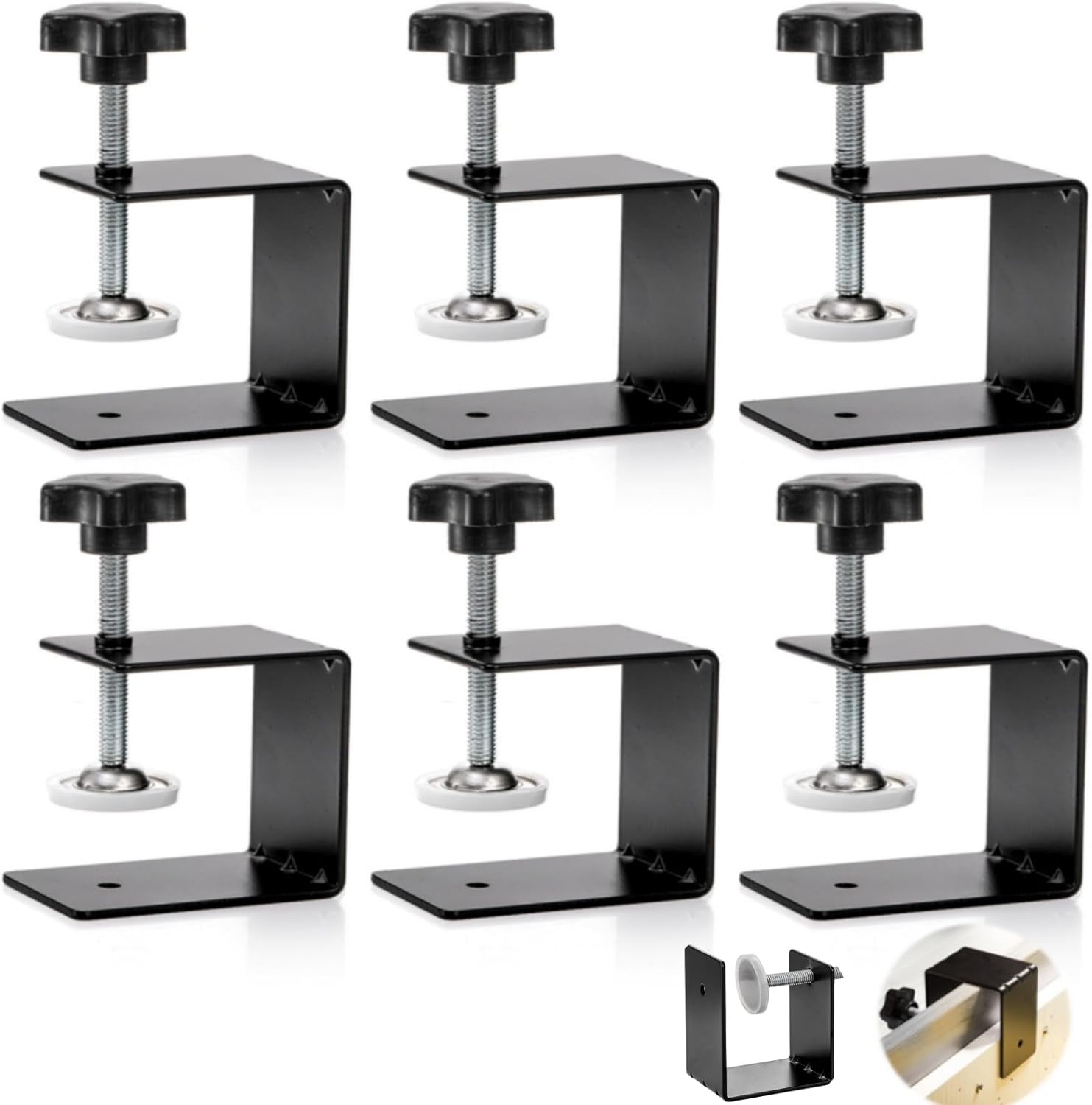 6 Pack C Clamps, 2 Inch Drawer Front Installation Clamp, Heavy Duty Cold Rolled Steel Desk Fixing Clip for Cabinet Mounting, Woodworking, Welding, and Building - Image 1