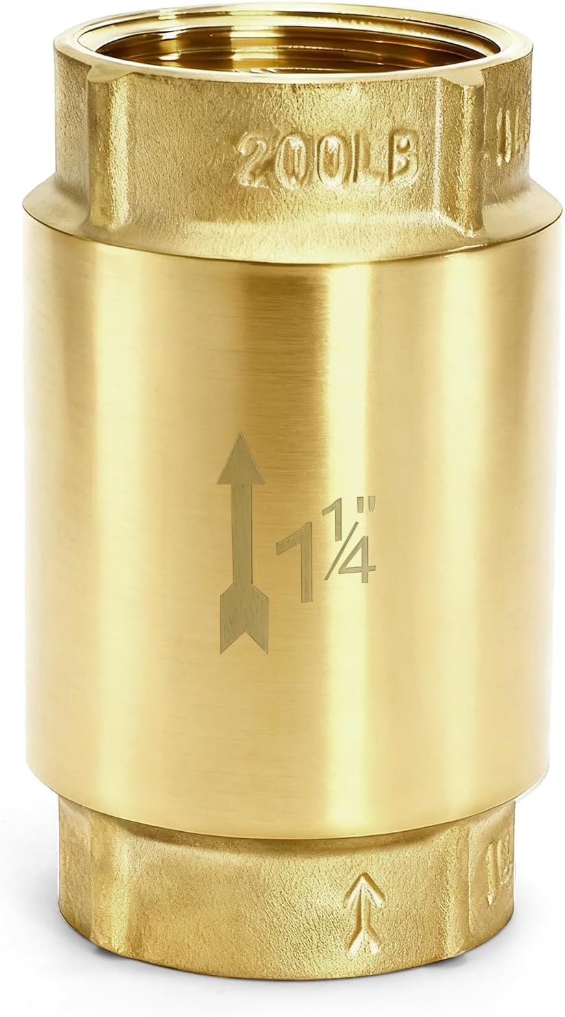 1-1/4 Inch Brass Check Valve, Universal One Way In Line Valves with Backflow Prevention, No Return Female Pipe Thread for Garden Hose Well Pumps Irrigation Systems, 1.25'' FNPT - Image 1