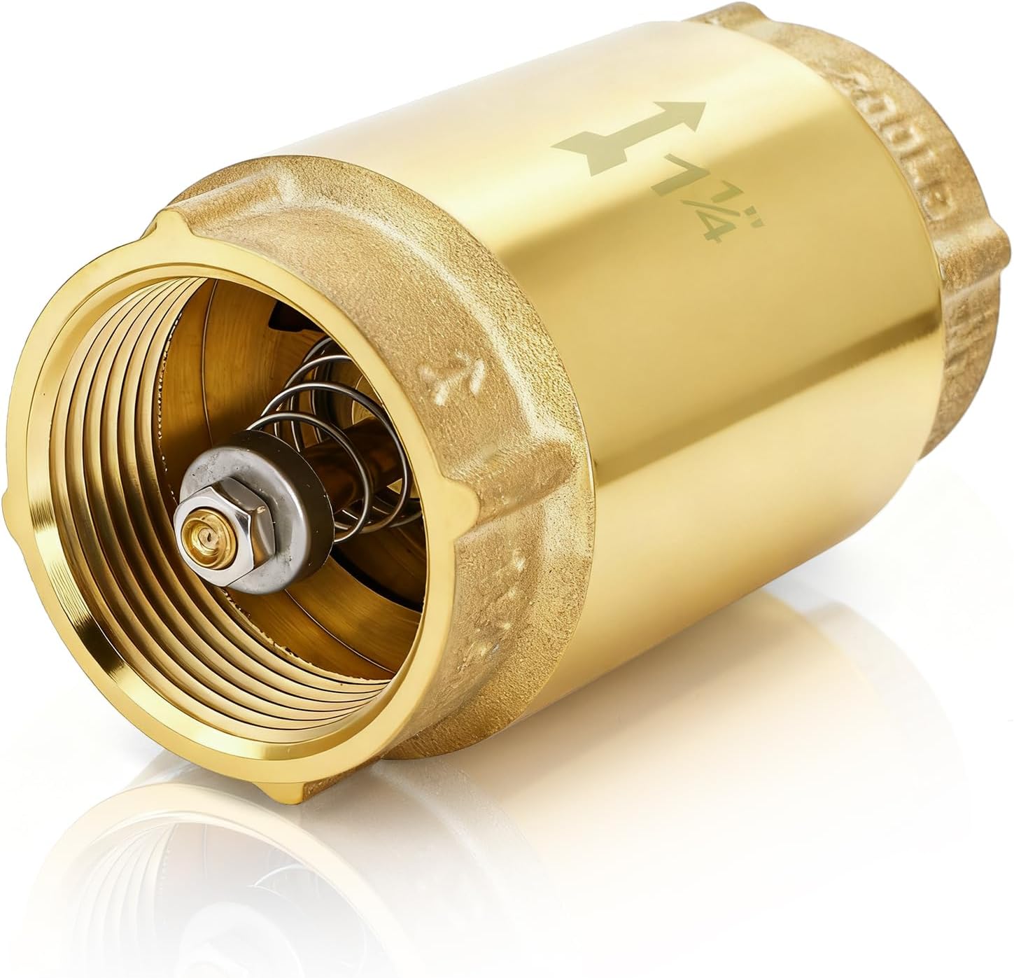 1-1/4 Inch Brass Check Valve, Universal One Way In Line Valves with Backflow Prevention, No Return Female Pipe Thread for Garden Hose Well Pumps Irrigation Systems, 1.25'' FNPT - Image 3