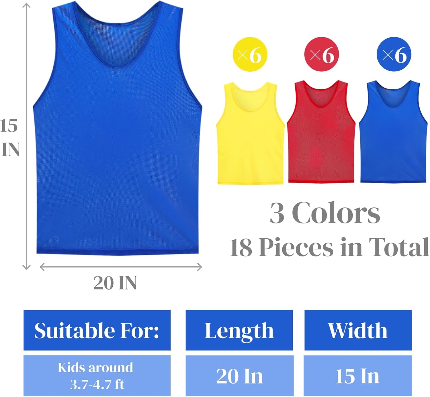 18 Packs Youth Team Pinnies, Kids Scrimmage Training Vest, Pennies, Jerseys Mesh Practice Vests for Basketball, Soccer, Football, Volleyball, 3 Colors - Image 2