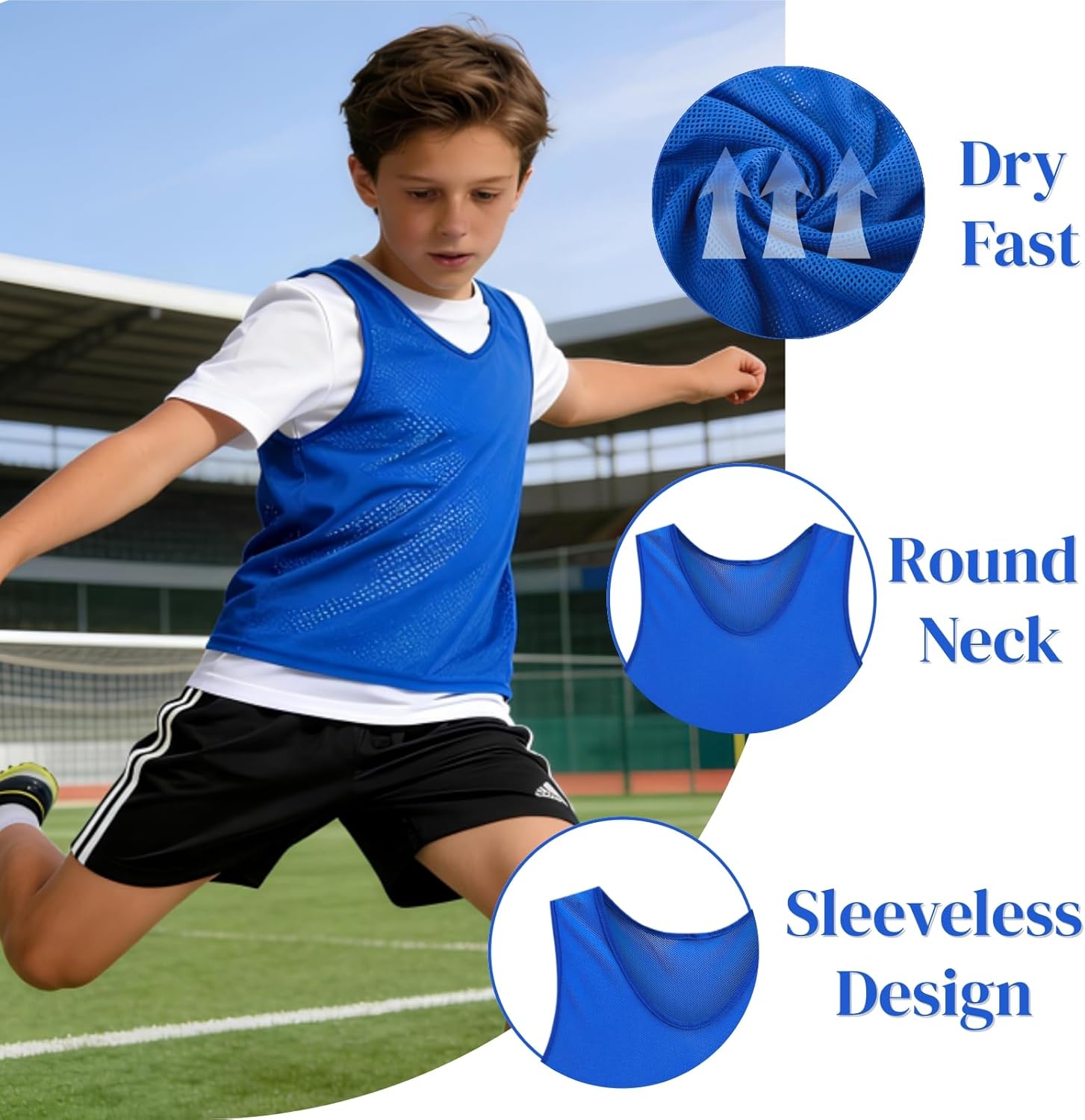 18 Packs Youth Team Pinnies, Kids Scrimmage Training Vest, Pennies, Jerseys Mesh Practice Vests for Basketball, Soccer, Football, Volleyball, 3 Colors - Image 4