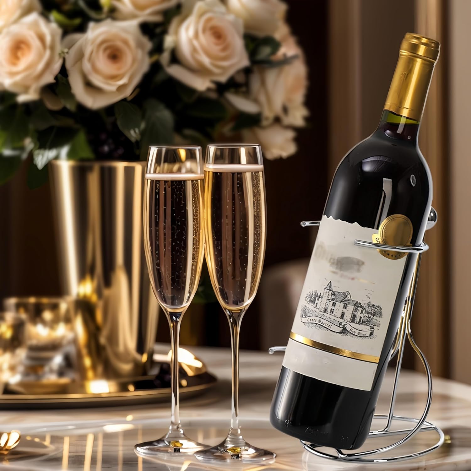 4 Packs Single Wine Rack Countertop, Silver Metal Small Holder, Floating Bottle Holder for Storage, Cabinet, Pantry, Unique Tabletop as Gifts Lovers - Image 3