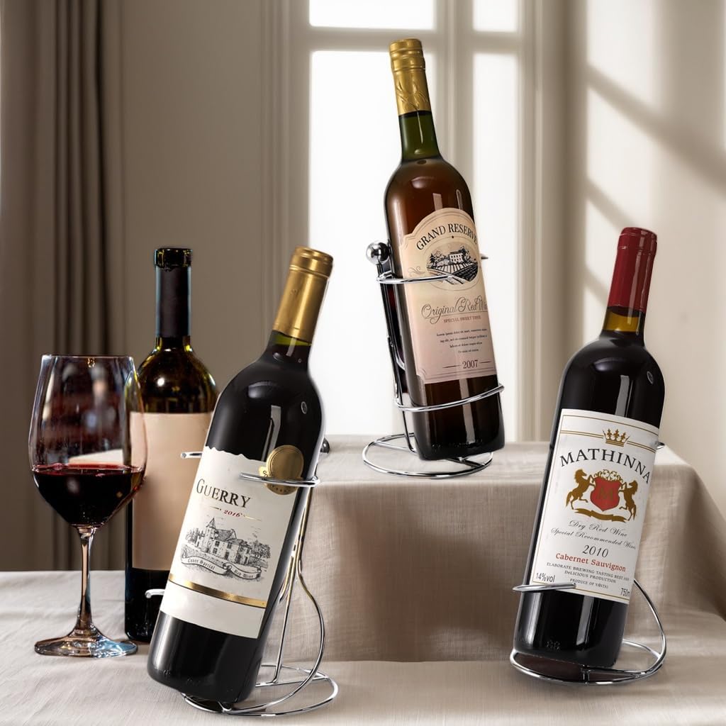 4 Packs Single Wine Rack Countertop, Silver Metal Small Holder, Floating Bottle Holder for Storage, Cabinet, Pantry, Unique Tabletop as Gifts Lovers - Image 4