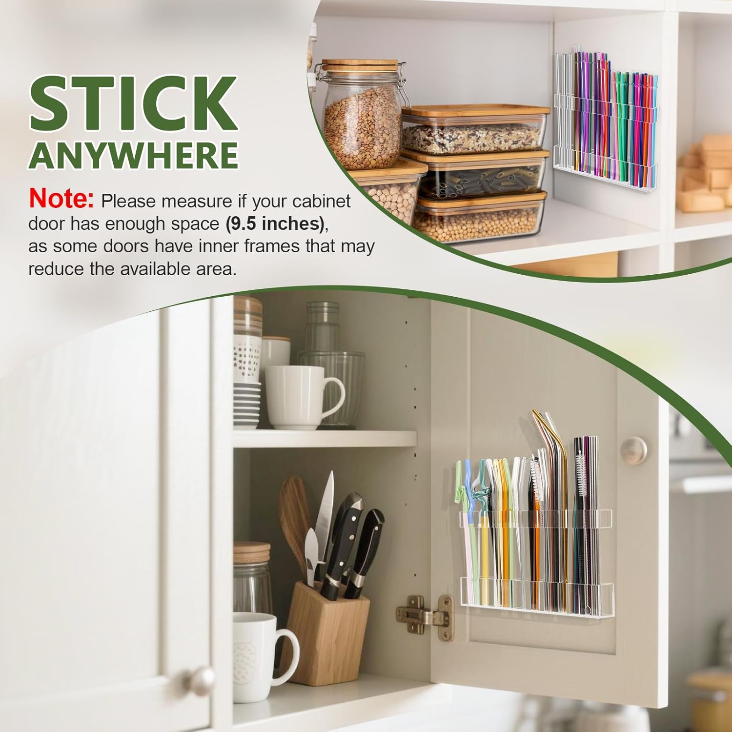 Rietjeshouder - Acrylic - 9.5 inch - Reusable - Cutlery Organizer - Storage Space - Kitchen Organizer - Super Sticky - Wall Organizer for the Cupboard - Transparent - Image 4