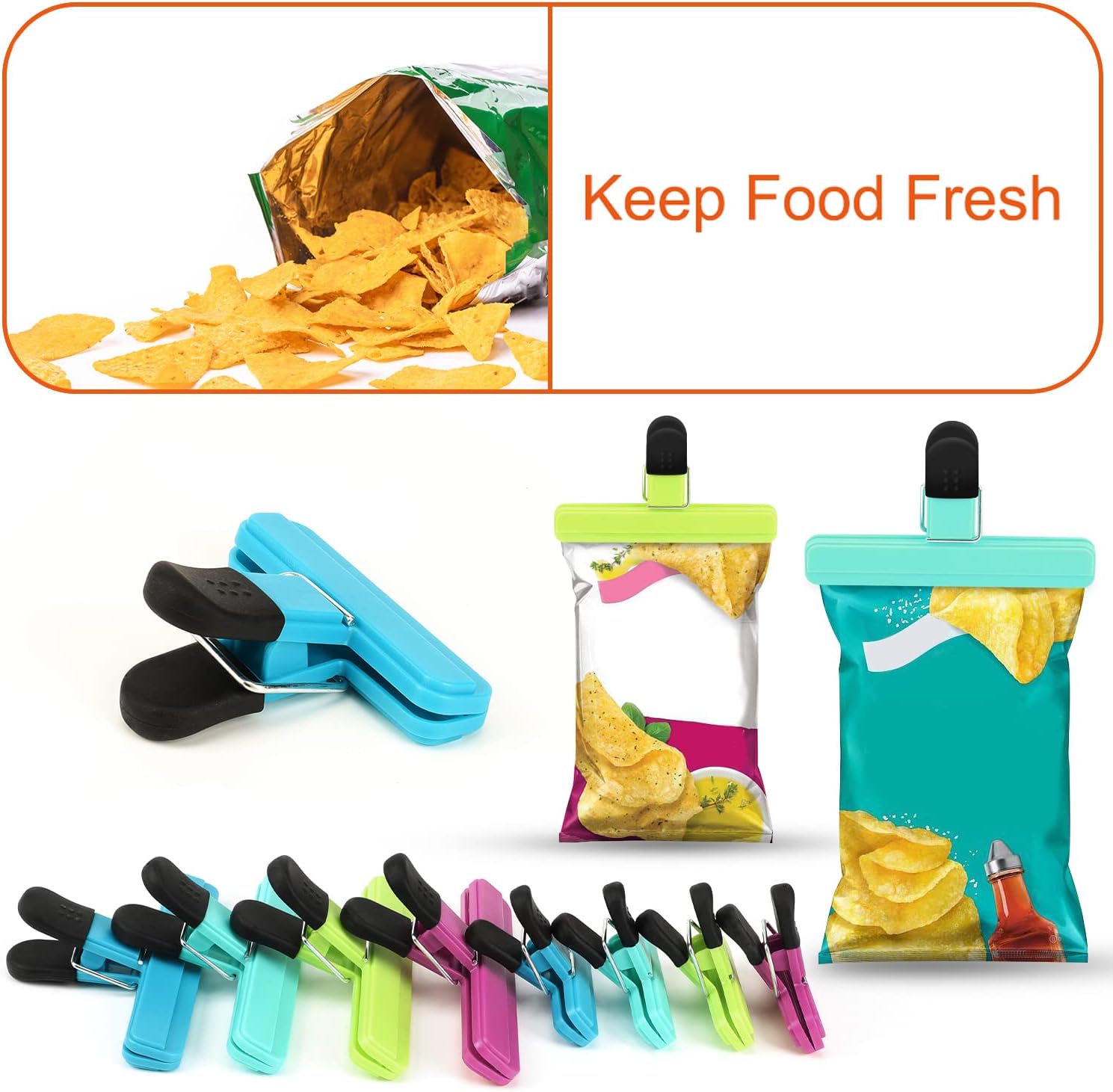 Potato chip clips - 8-pack - Food clips - Bag opening clips - For food storage - Snack preservation - Bag sealing clips - Moisture-resistant sealing clips - Image 4