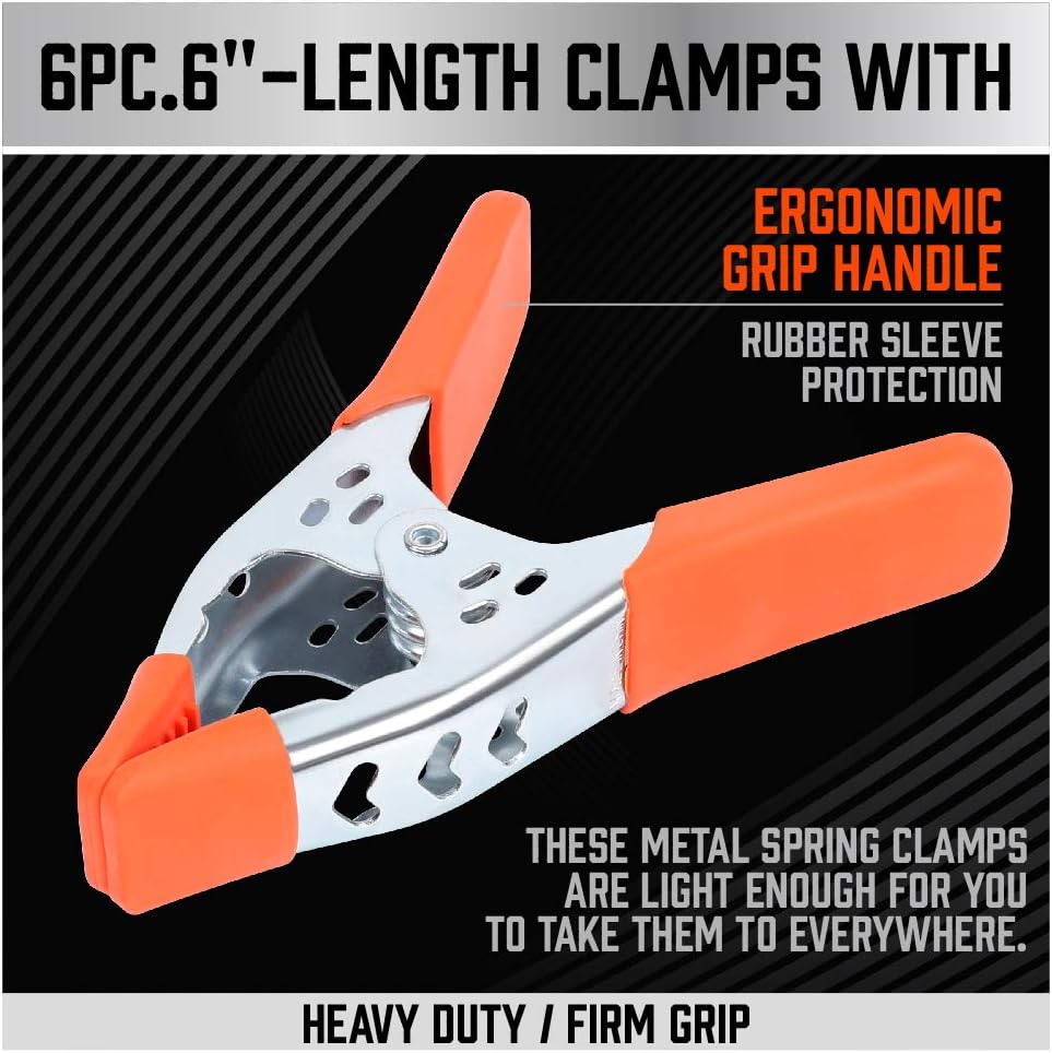 Spring Clamps - Set of 6 - 6 inch - Heavy Duty Spring Clamps - Metal Spring Clamps - Fastening Clamps - A-frame Clamps - Fastening Clamps for Woodworking - Jaw Opening 2.5 inch - Image 2