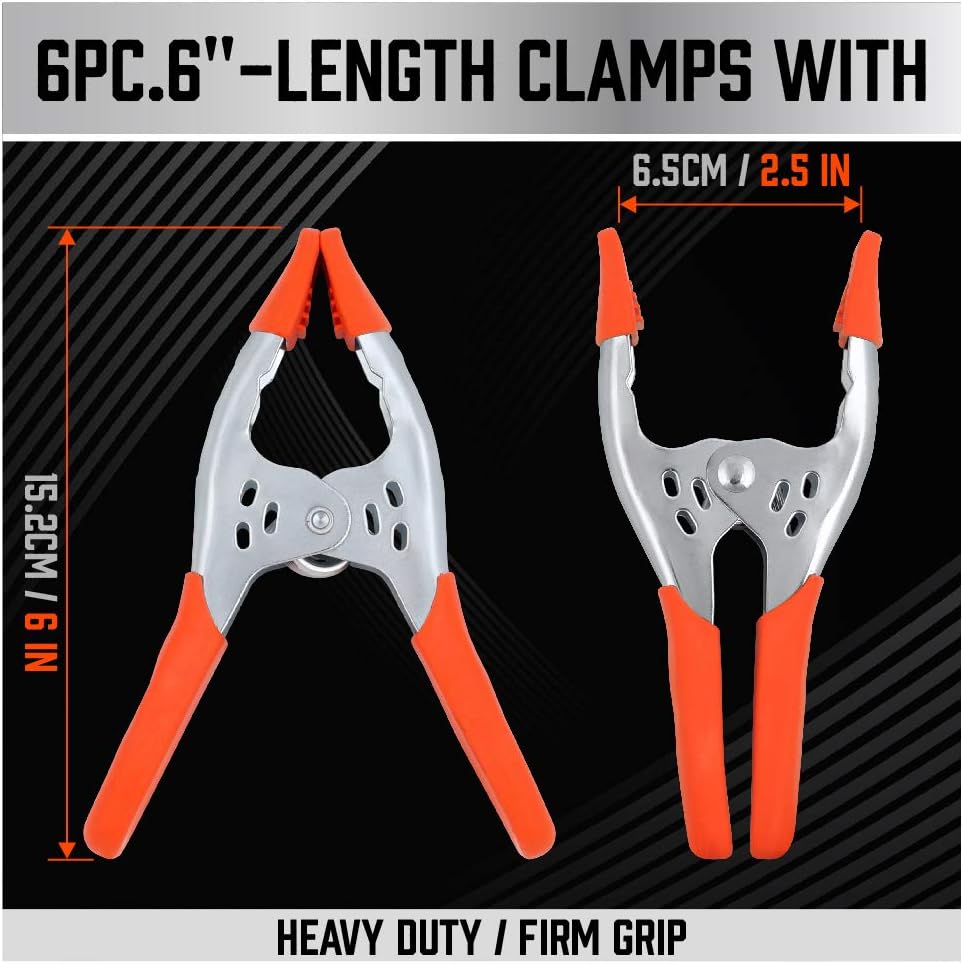 Spring Clamps - Set of 6 - 6 inch - Heavy Duty Spring Clamps - Metal Spring Clamps - Fastening Clamps - A-frame Clamps - Fastening Clamps for Woodworking - Jaw Opening 2.5 inch - Image 3