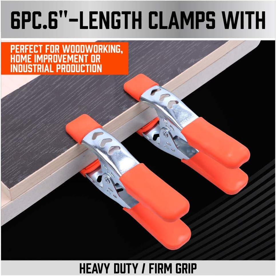 Spring Clamps - Set of 6 - 6 inch - Heavy Duty Spring Clamps - Metal Spring Clamps - Fastening Clamps - A-frame Clamps - Fastening Clamps for Woodworking - Jaw Opening 2.5 inch - Image 5