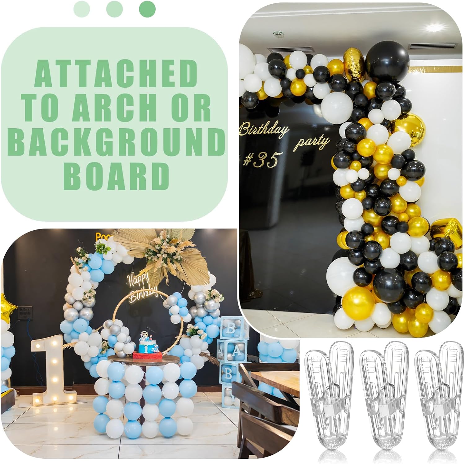 Plastic clips - pack of 20 - Balloon arch clips - Plastic spring clips - 2.4 inches - Sturdy clips - For balloon arch sets - Birthday decorations - Crafting - Backdrops - Clear - Image 4