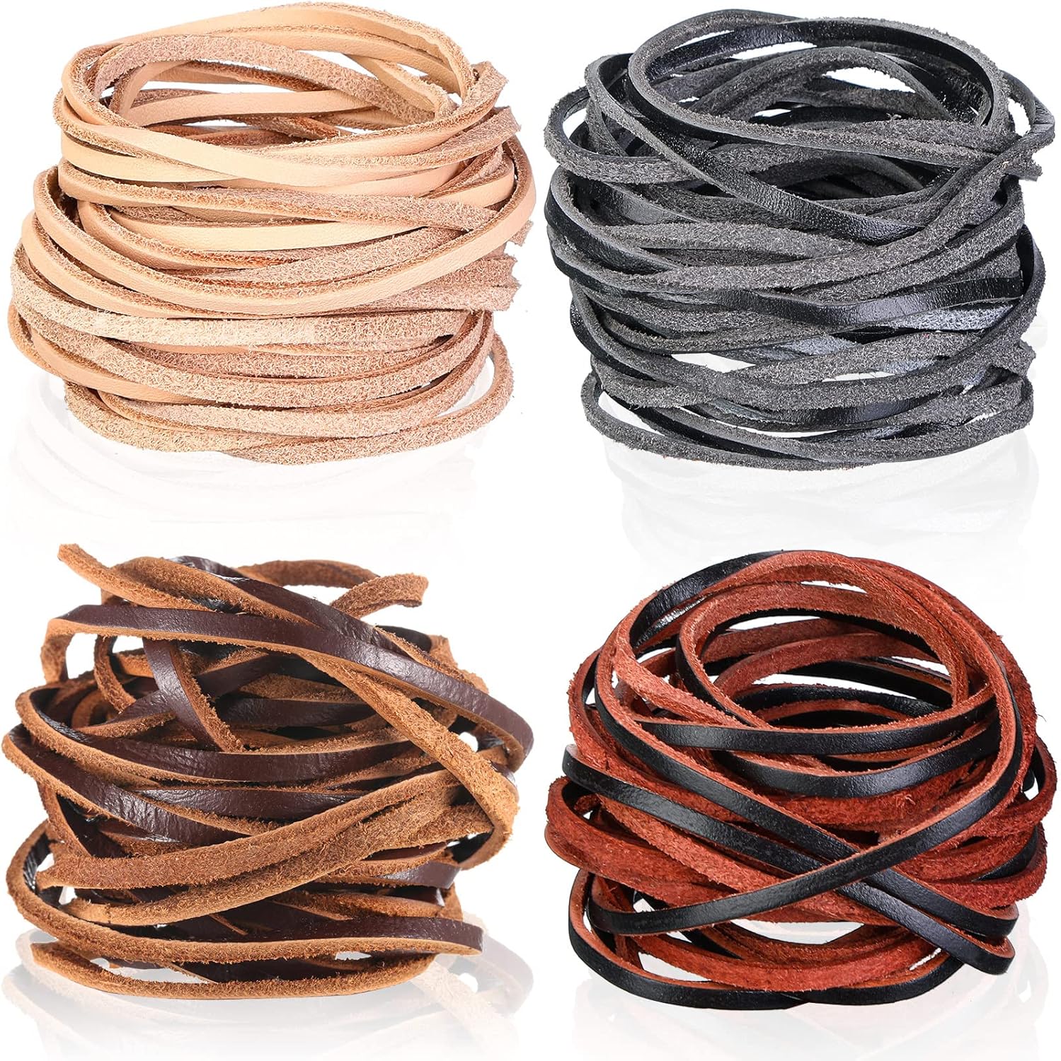 Cowhide rope - 4 rolls - 3mm - 5 meters - Real leather rope - Natural edge strip - Braided rope - Leather strip - DIY jewelry accessories - Braided bracelet - Handbag - 4 colours - Image 1