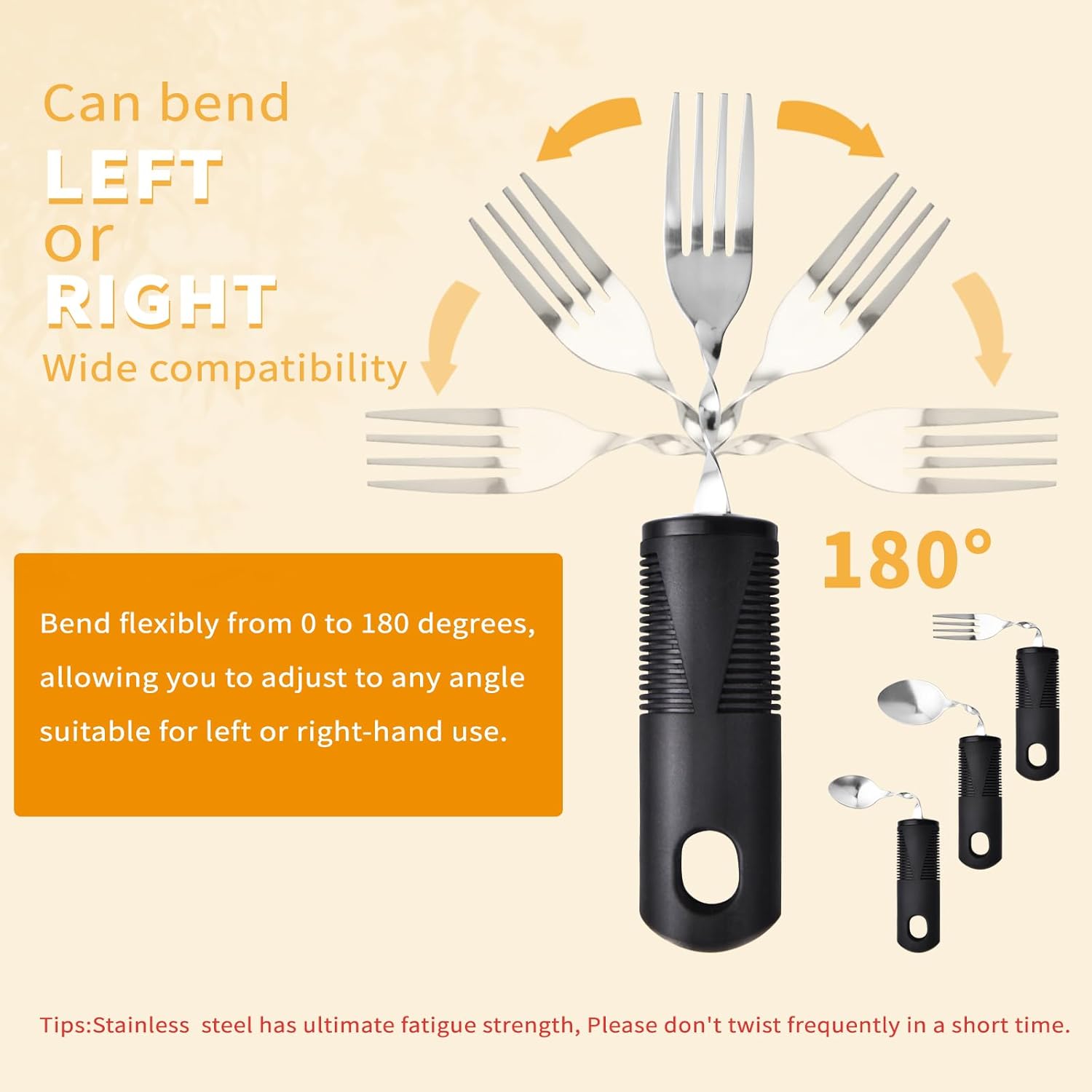 Foldable cutlery - Four-piece cutlery set - Weighted cutlery for hand tremors - Weighted silverware for Parkinson's disease patients - Arthritic hands - Stackable cutlery for adults - Adjustable cutlery - Black flexible cutlery - Image 2