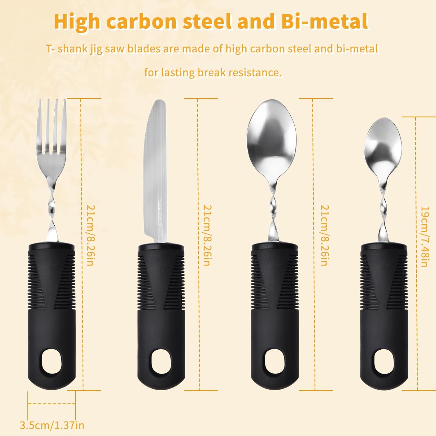 Foldable cutlery - Four-piece cutlery set - Weighted cutlery for hand tremors - Weighted silverware for Parkinson's disease patients - Arthritic hands - Stackable cutlery for adults - Adjustable cutlery - Black flexible cutlery - Image 3