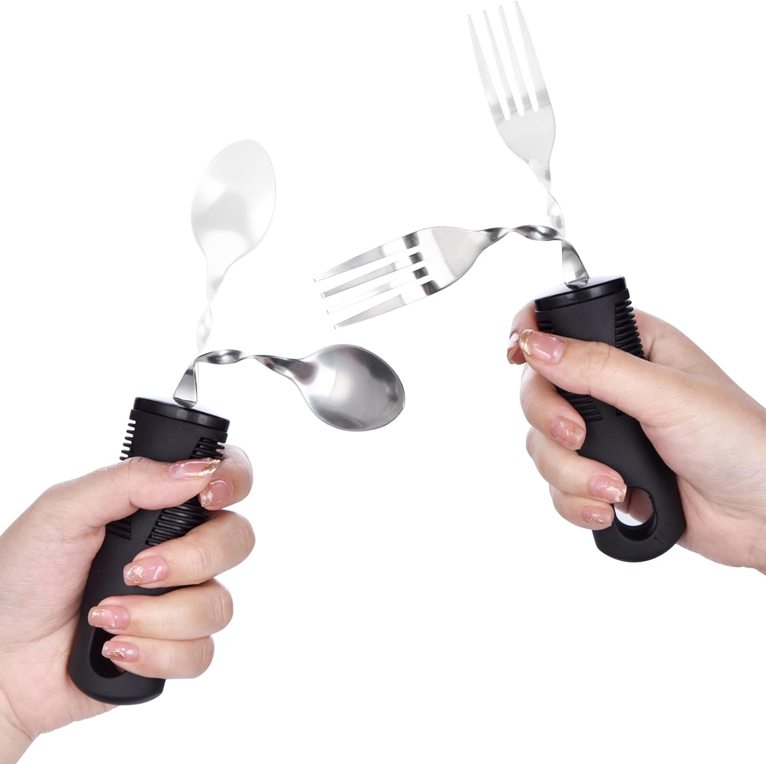 Foldable cutlery - Four-piece cutlery set - Weighted cutlery for hand tremors - Weighted silverware for Parkinson's disease patients - Arthritic hands - Stackable cutlery for adults - Adjustable cutlery - Black flexible cutlery - Image 5