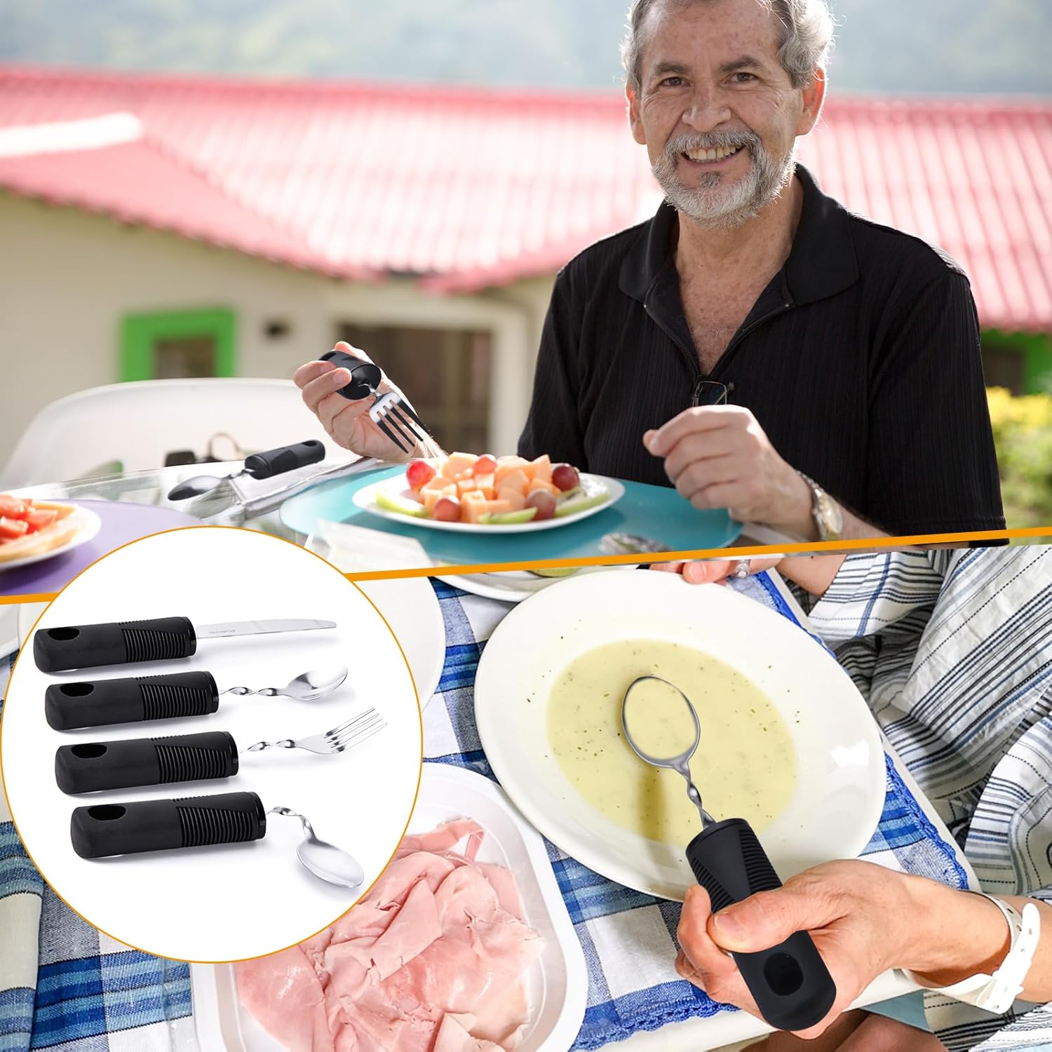 Foldable cutlery - Four-piece cutlery set - Weighted cutlery for hand tremors - Weighted silverware for Parkinson's disease patients - Arthritic hands - Stackable cutlery for adults - Adjustable cutlery - Black flexible cutlery - Image 6