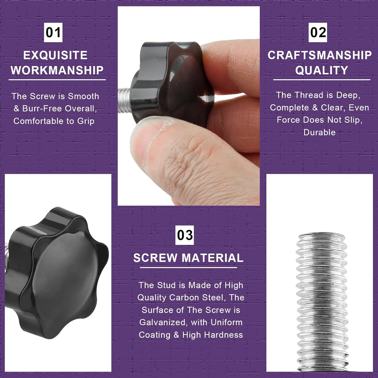 Screw - M8 x 20mm - Star-shaped knob - 2 pieces - Plastic - Hexagonal - Hand-tightening screw - For replacement - Image 2
