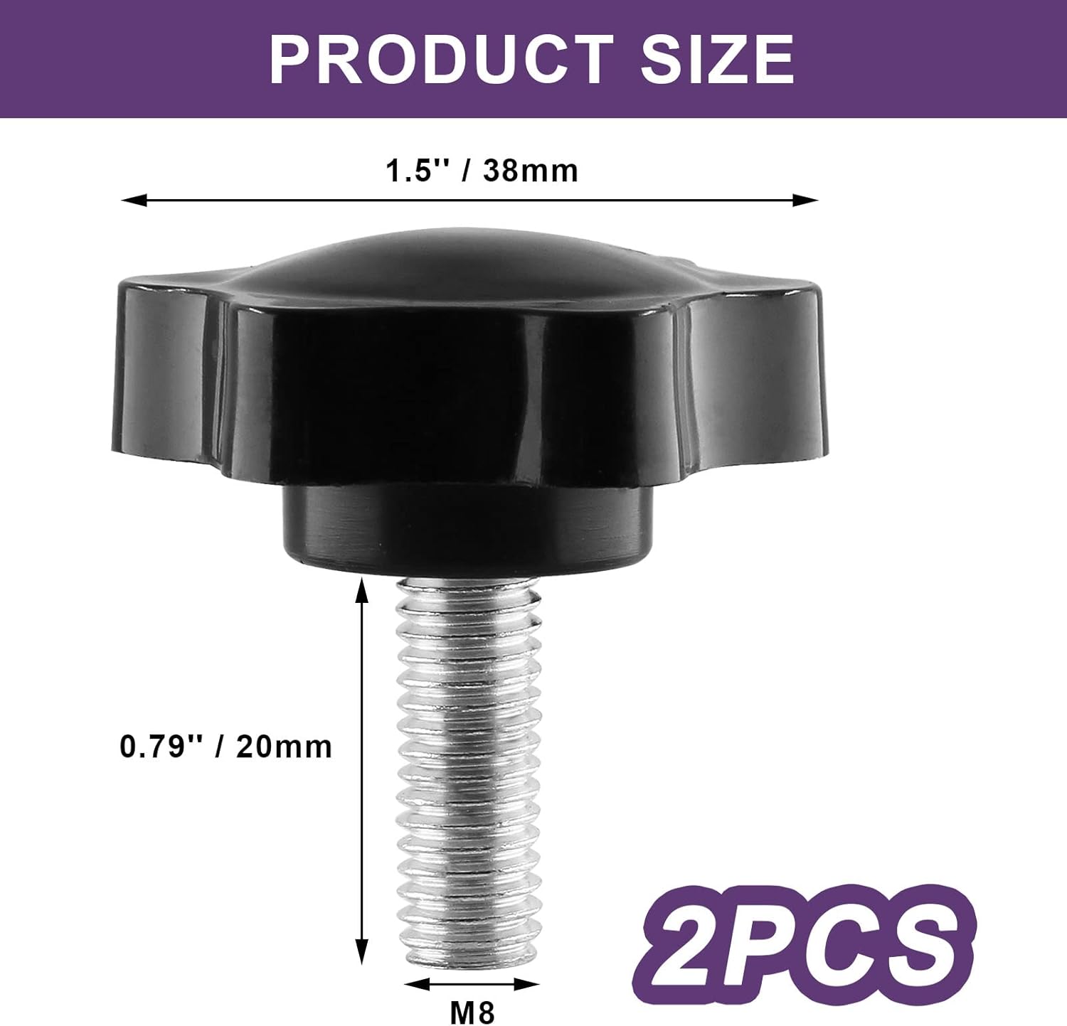 Screw - M8 x 20mm - Star-shaped knob - 2 pieces - Plastic - Hexagonal - Hand-tightening screw - For replacement - Image 3