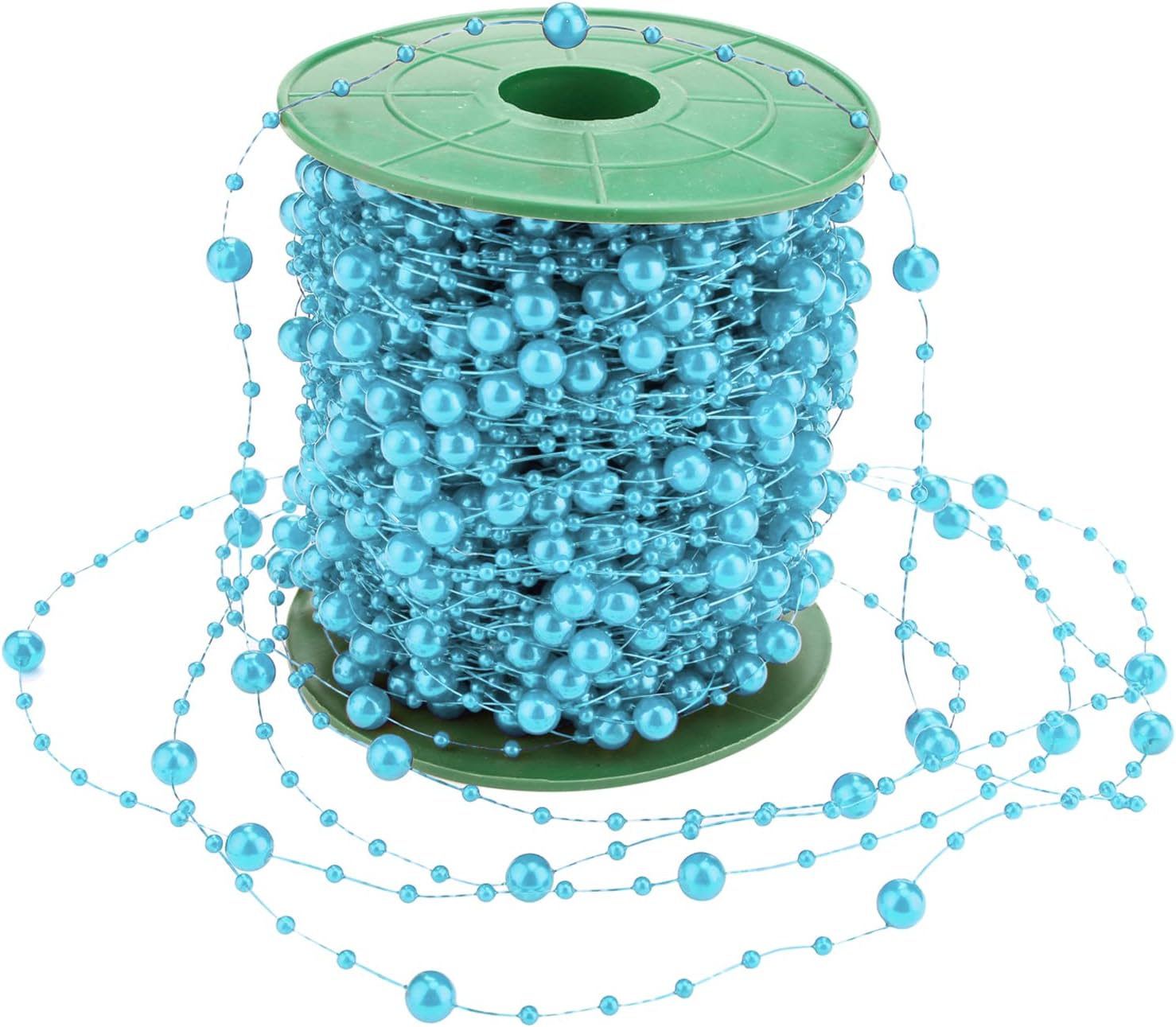 Artificial pearl string - pearl beads - suitable for blue weddings - bridal bouquets - do-it-yourself crafts - table decorations - Christmas decoration for a party - light blue - 60 meters - Image 1