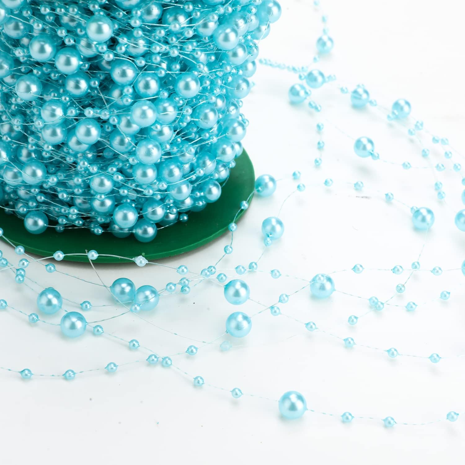 Artificial pearl string - pearl beads - suitable for blue weddings - bridal bouquets - do-it-yourself crafts - table decorations - Christmas decoration for a party - light blue - 60 meters - Image 2
