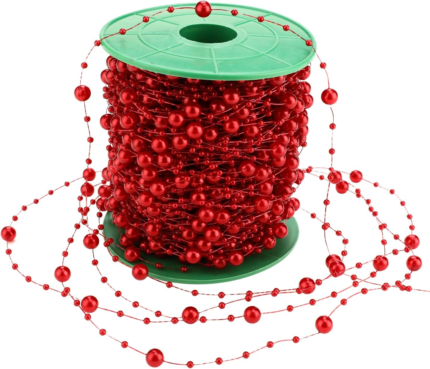 Artificial pearl beads necklace - Pearl beads - Suitable for light blue weddings, bridal bouquets, DIY crafts, table decorations, Christmas decorations - Bright red - 60 meters - Image 1