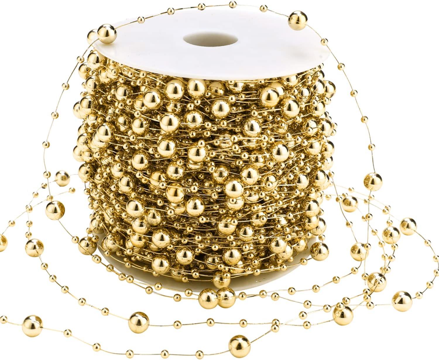 Artificial pearl beads chain - Pearl beads - Suitable for light blue weddings, bridal bouquets, DIY crafts, table decorations, Christmas decorations - Gold - 60 metres - Image 1