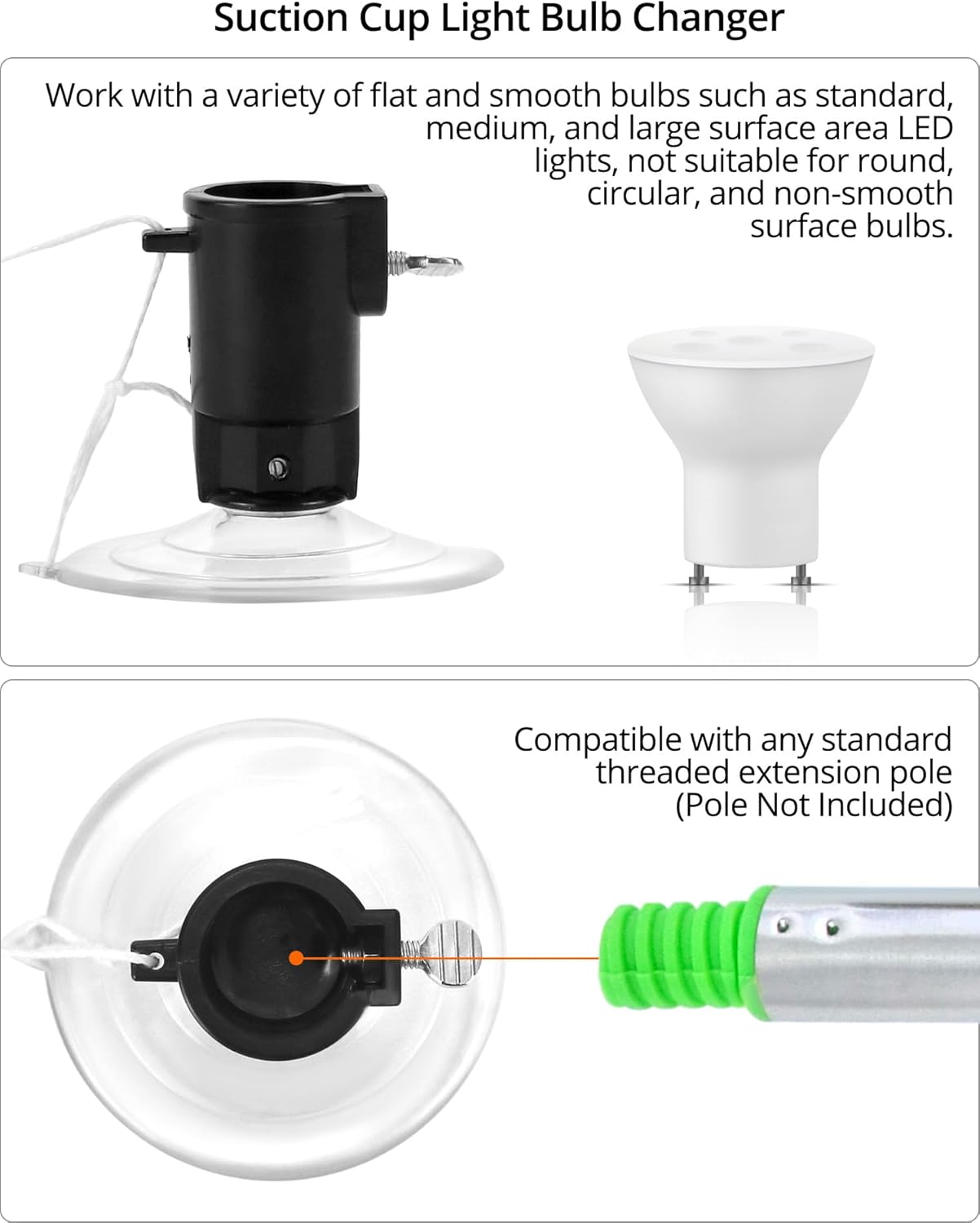Professional lamp changing set - Lamp remover - Lamp removal and installation - 3-piece set - Suitable for light bulbs with high ceilings with standard, spotlight and recessed changers - Image 3