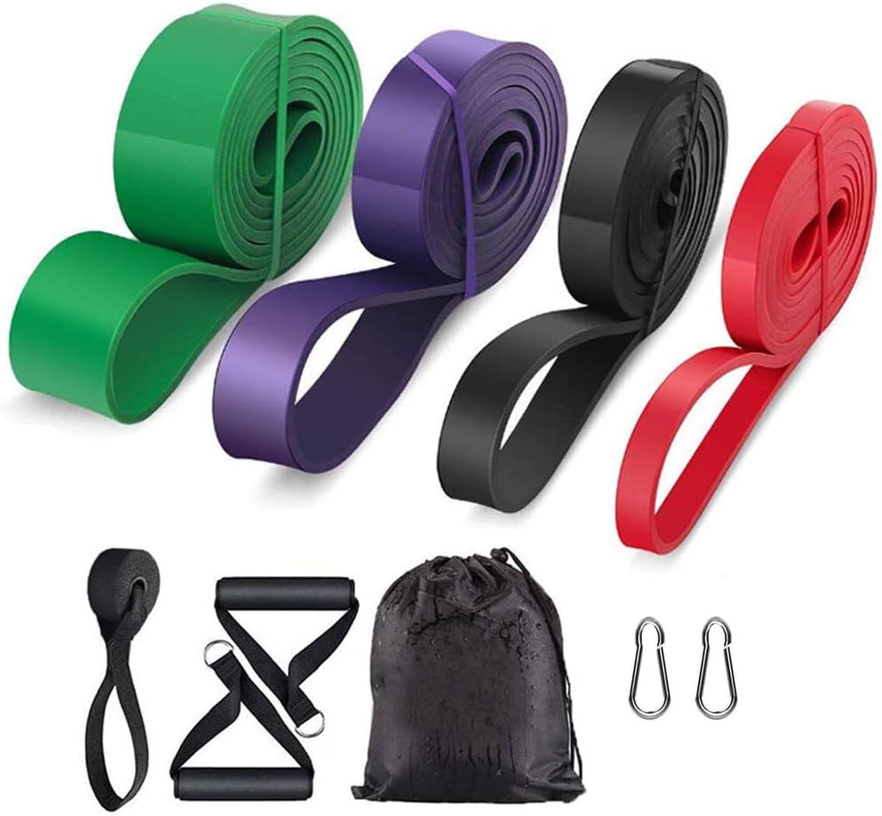 Resistance Band - 4-Pack - With Handle & Door Buckle - Storage Bag - Fitness Bands - Pull-Ups - Strength Training - Elastic Cords - Men & Women - Yoga Stretch - Assisted Pull Bands - Image 1