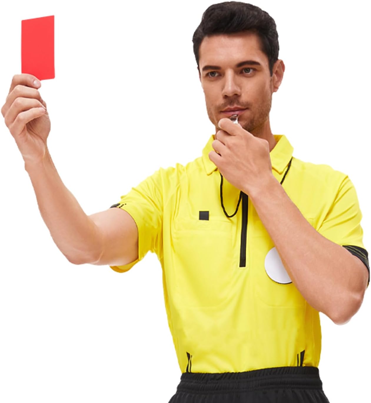Soccer referee set - 2-piece blocked soccer flag - Red and yellow referee cards - With storage bag - Stainless steel whistle with black lanyard - Image 3