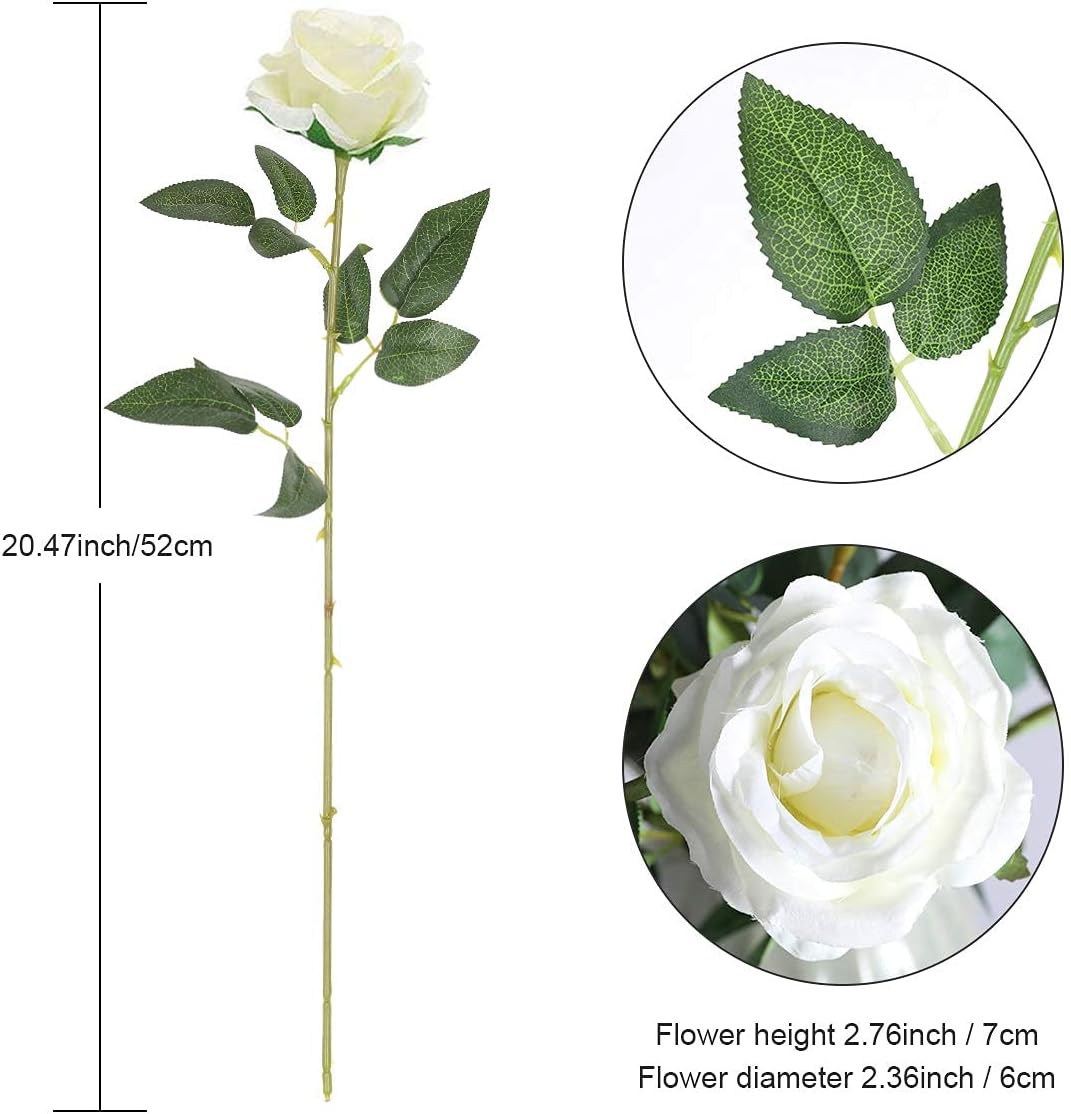 Artificial Flowers - 12 pieces - Rayon Flowers - Realistic Rose Bouquet - Long Stems - Suitable for Home - Wedding - Party - Decoration - White - Image 2