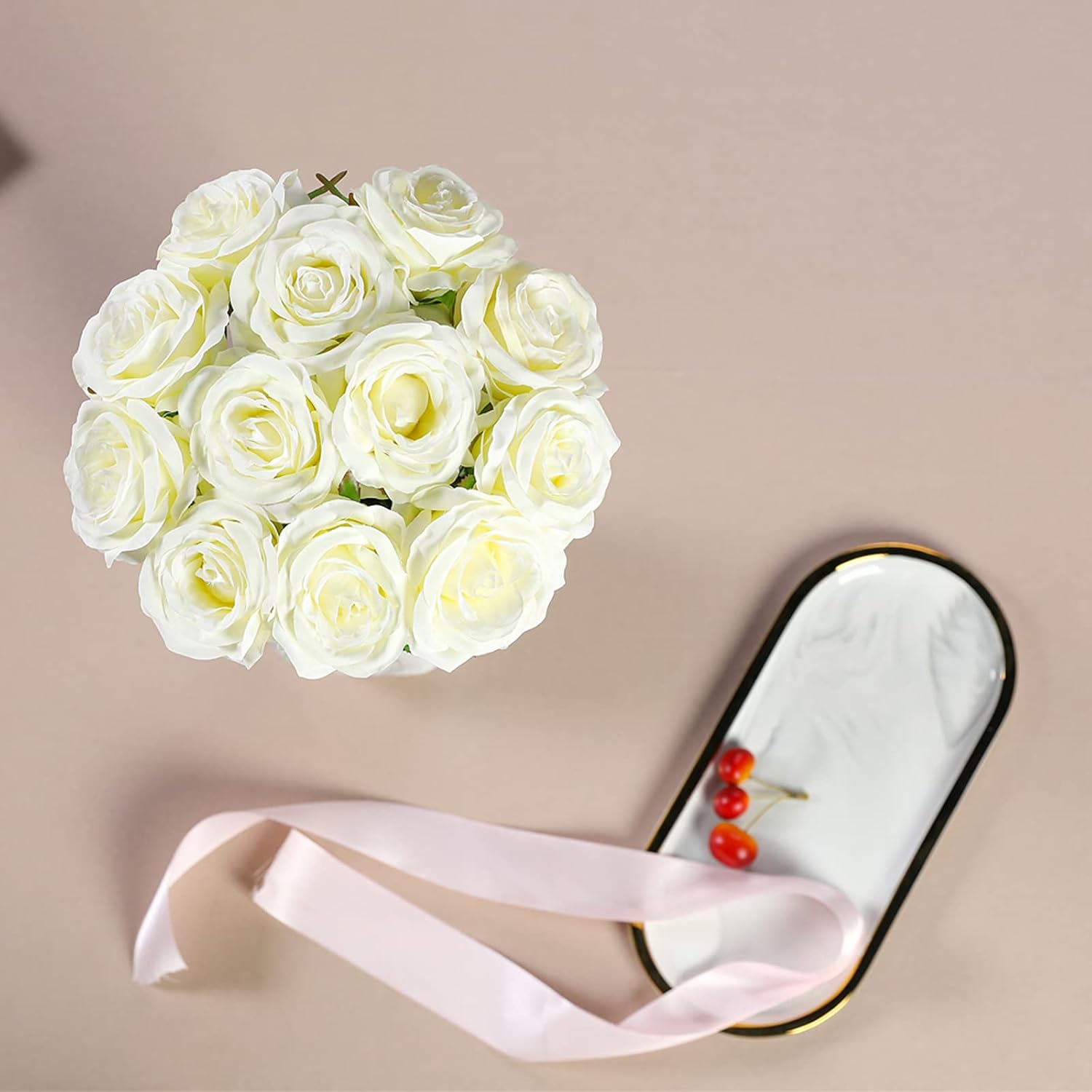 Artificial Flowers - 12 pieces - Rayon Flowers - Realistic Rose Bouquet - Long Stems - Suitable for Home - Wedding - Party - Decoration - White - Image 4