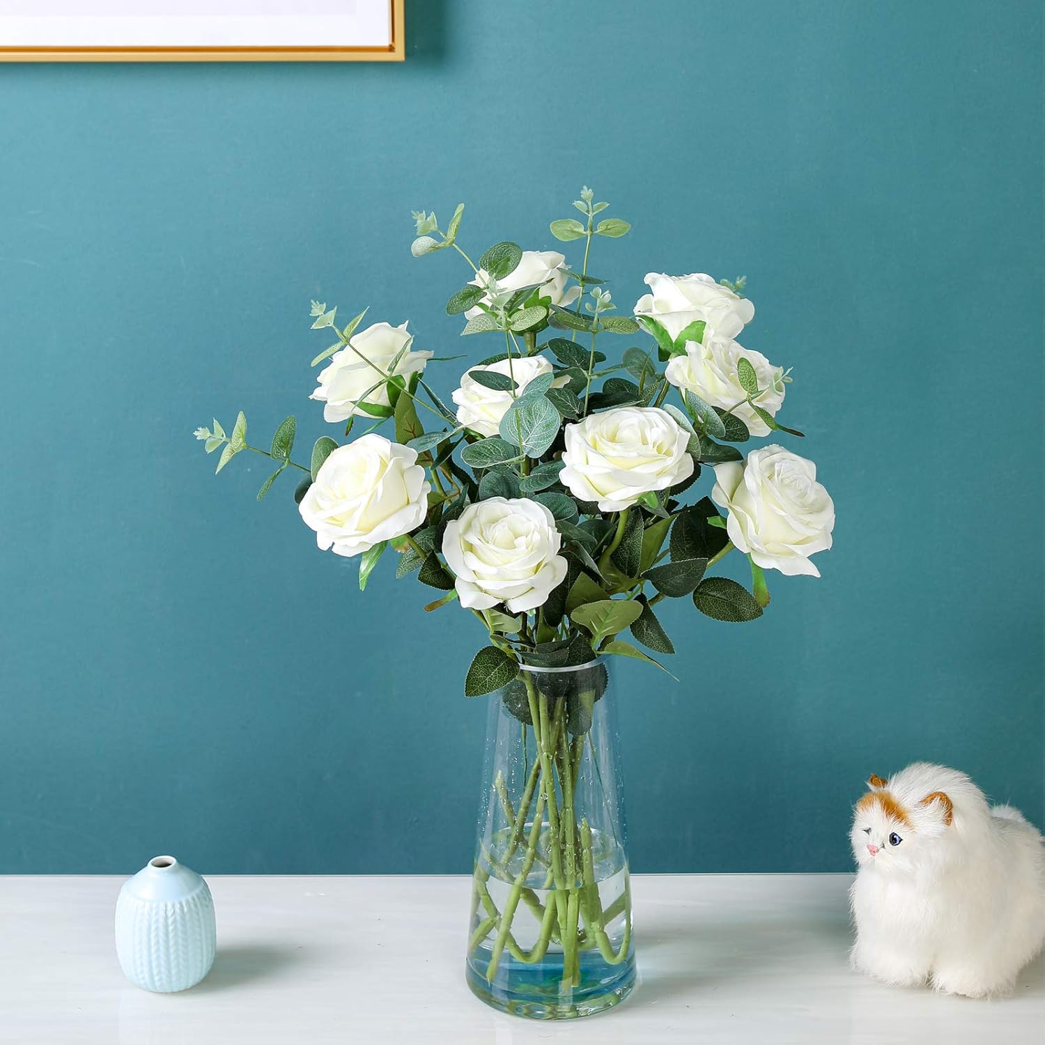 Artificial Flowers - 12 pieces - Rayon Flowers - Realistic Rose Bouquet - Long Stems - Suitable for Home - Wedding - Party - Decoration - White - Image 5