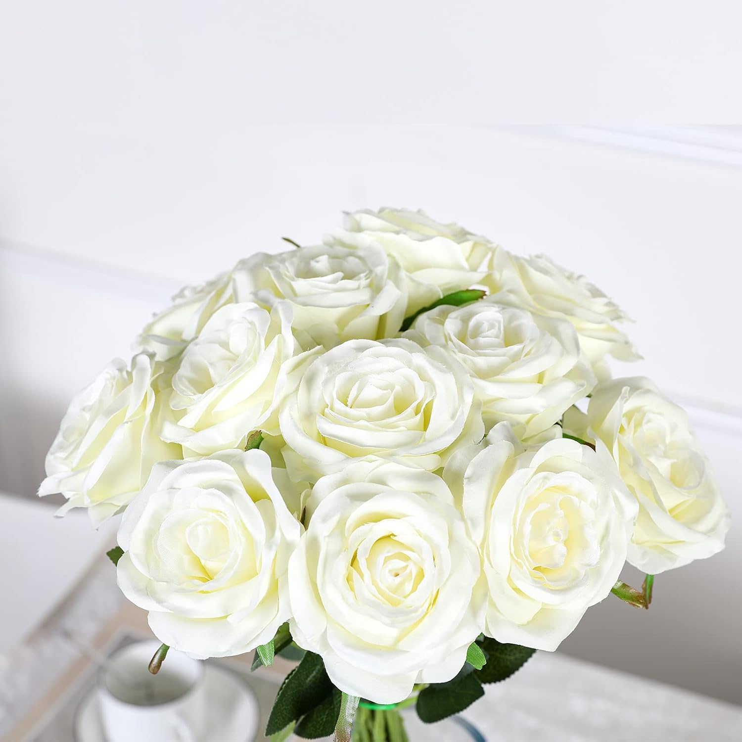 Artificial Flowers - 12 pieces - Rayon Flowers - Realistic Rose Bouquet - Long Stems - Suitable for Home - Wedding - Party - Decoration - White - Image 6
