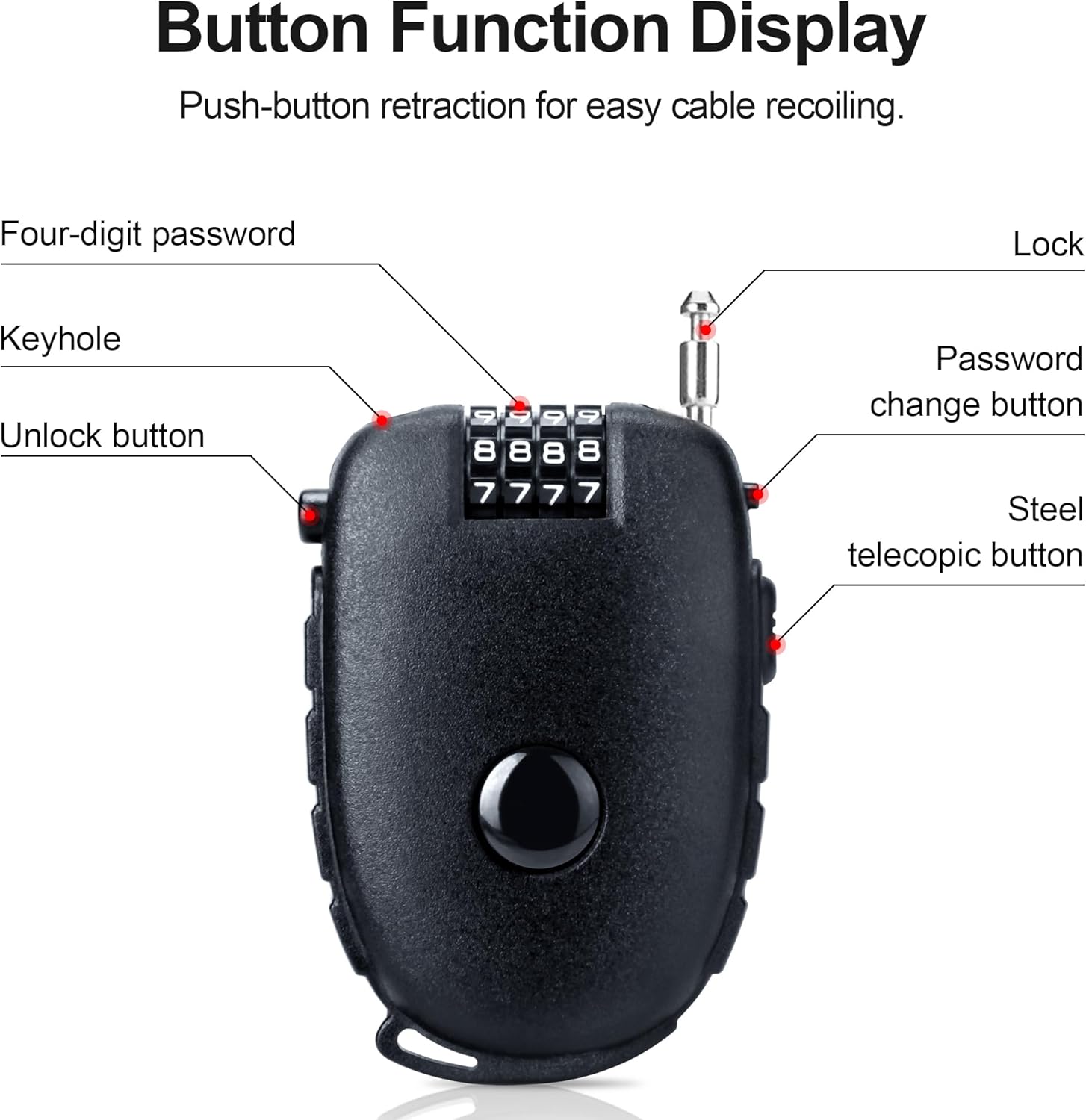 Snowboardslot - 4-position combination 27.5 inch - retractable cable lock - for snowboards, bikes, luggage, backpacks, scooters, suitcases - small - multi-functional - travel security lock - black - Image 2