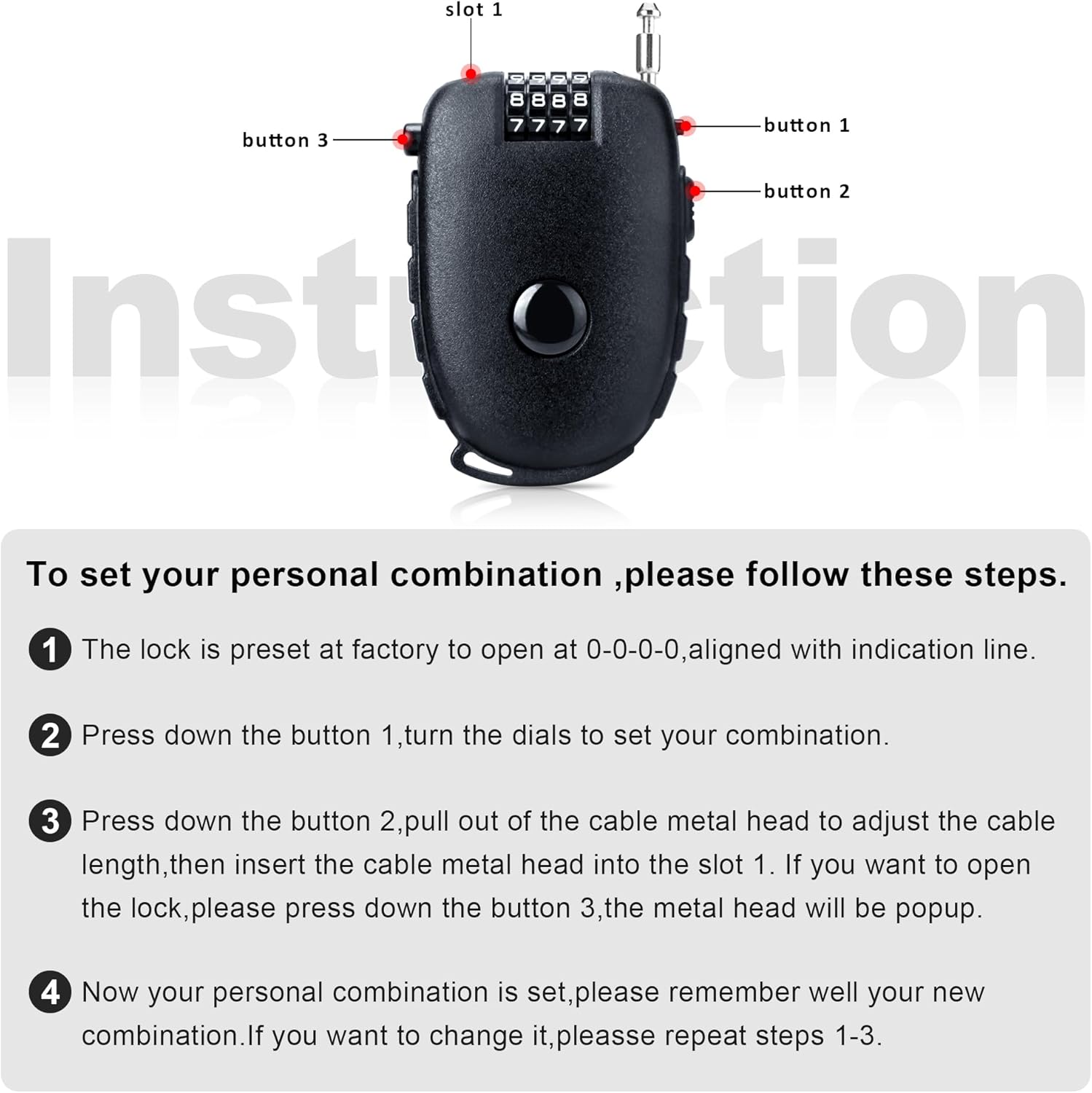 Snowboardslot - 4-position combination 27.5 inch - retractable cable lock - for snowboards, bikes, luggage, backpacks, scooters, suitcases - small - multi-functional - travel security lock - black - Image 4