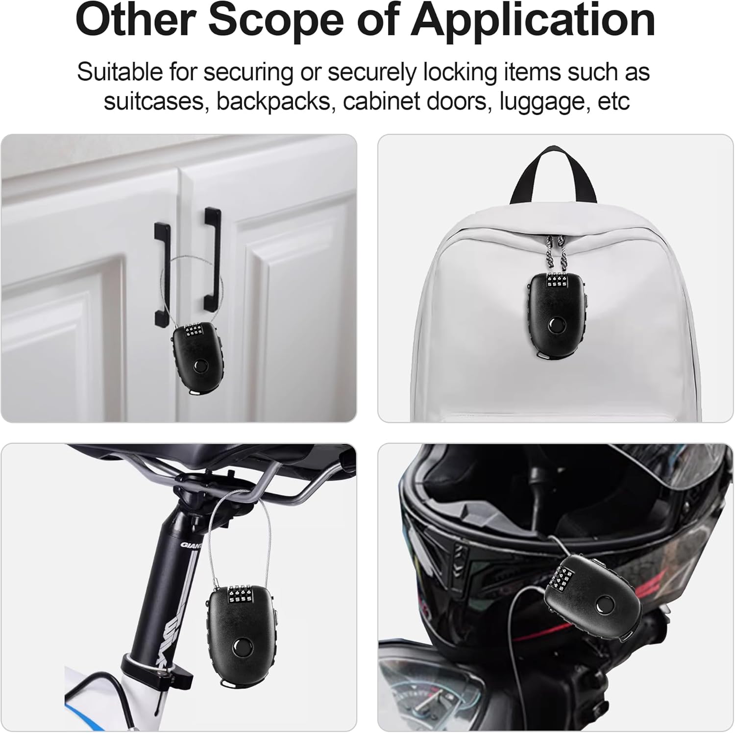 Snowboardslot - 4-position combination 27.5 inch - retractable cable lock - for snowboards, bikes, luggage, backpacks, scooters, suitcases - small - multi-functional - travel security lock - black - Image 6