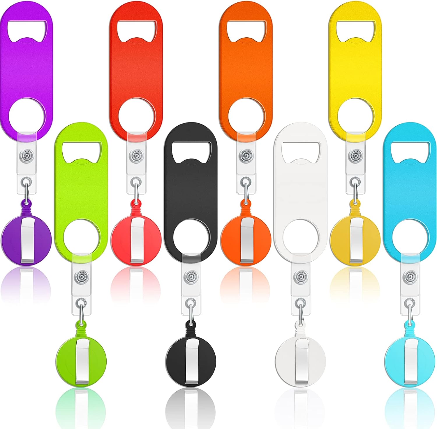 Bottle Opener - 8 pieces - Telescopic Bottle Opener - Bartender - Flat Beer Opener - With Round Base - For Kitchen, Dining Room, Home Use, Party Gift - 8 Colours - 87*33mm - 32g - Image 1